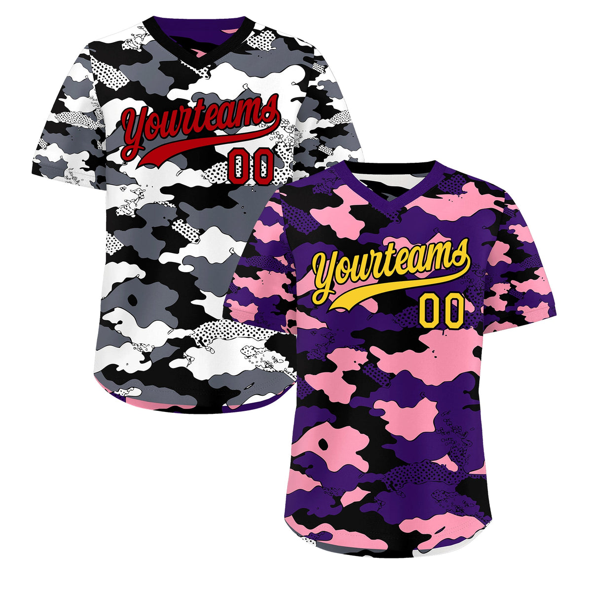 Custom Purple Light Pink White Reversible Camo Stretch Fabric Baseball Jersey| KXKSHOP