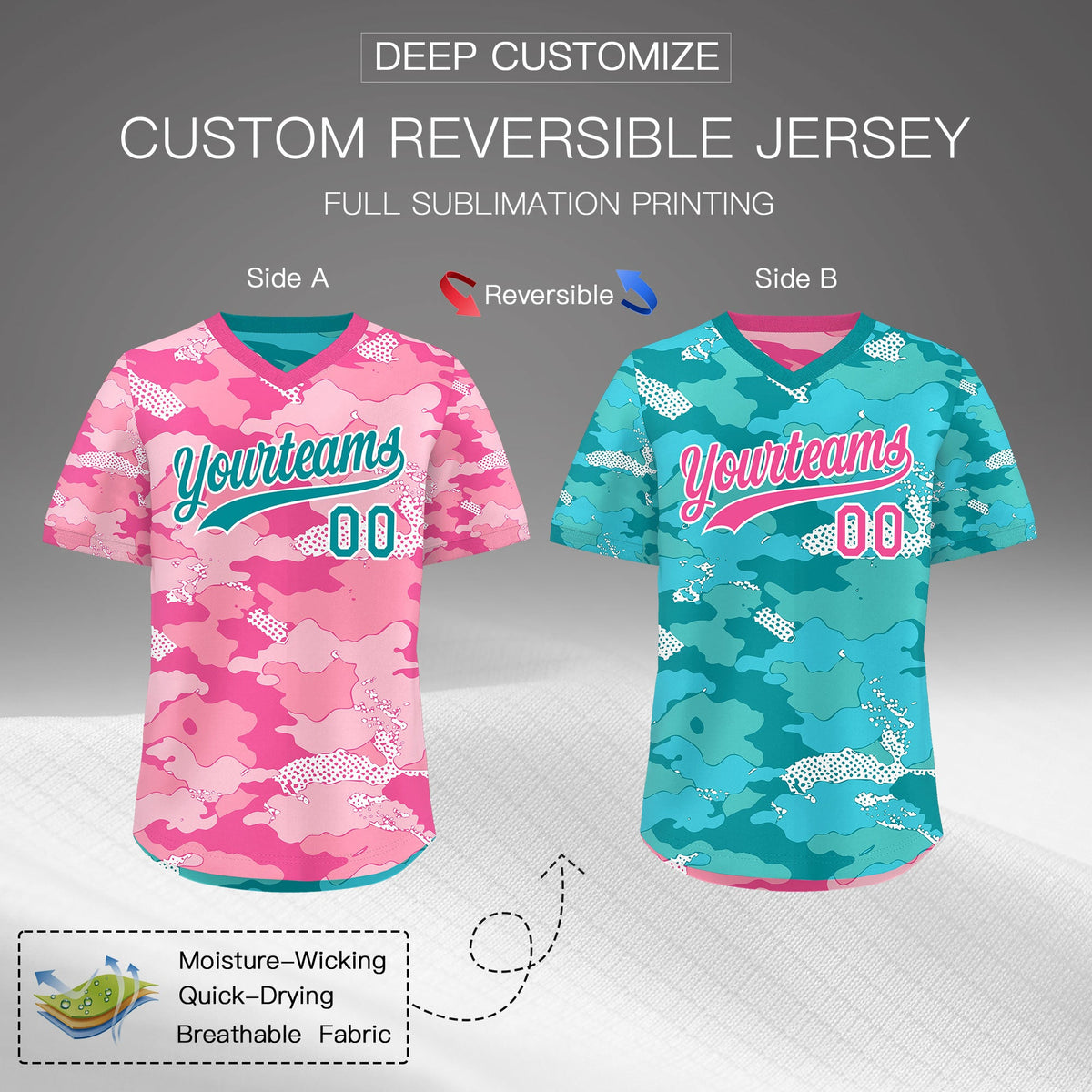 Custom Light Pink Pink White Reversible Camo Lightweight Baseball Jersey| KXKSHOP