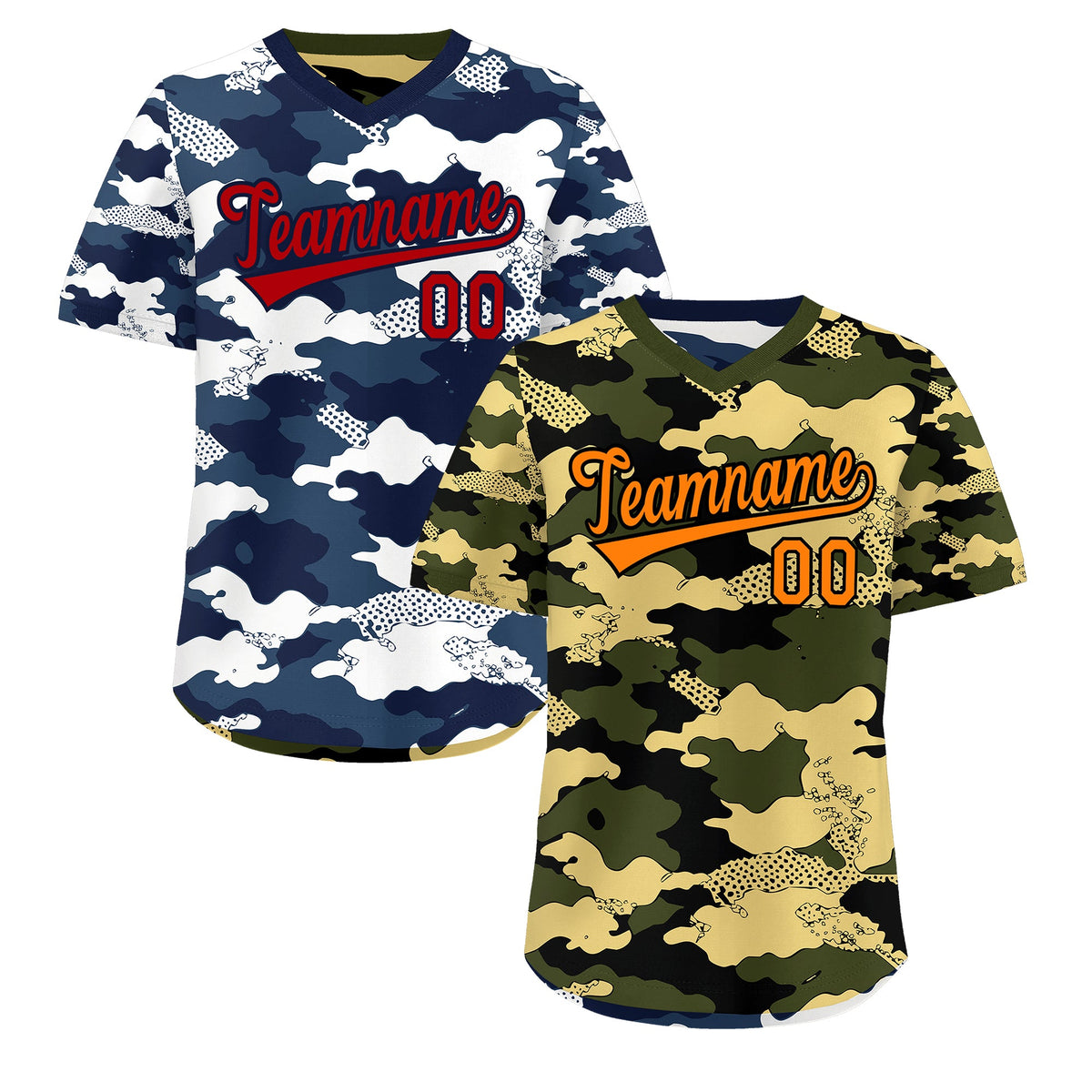 Custom Olive Khaki Midnight Blue Reversible Camo Stretch Fabric Baseball Jersey| KXKSHOP