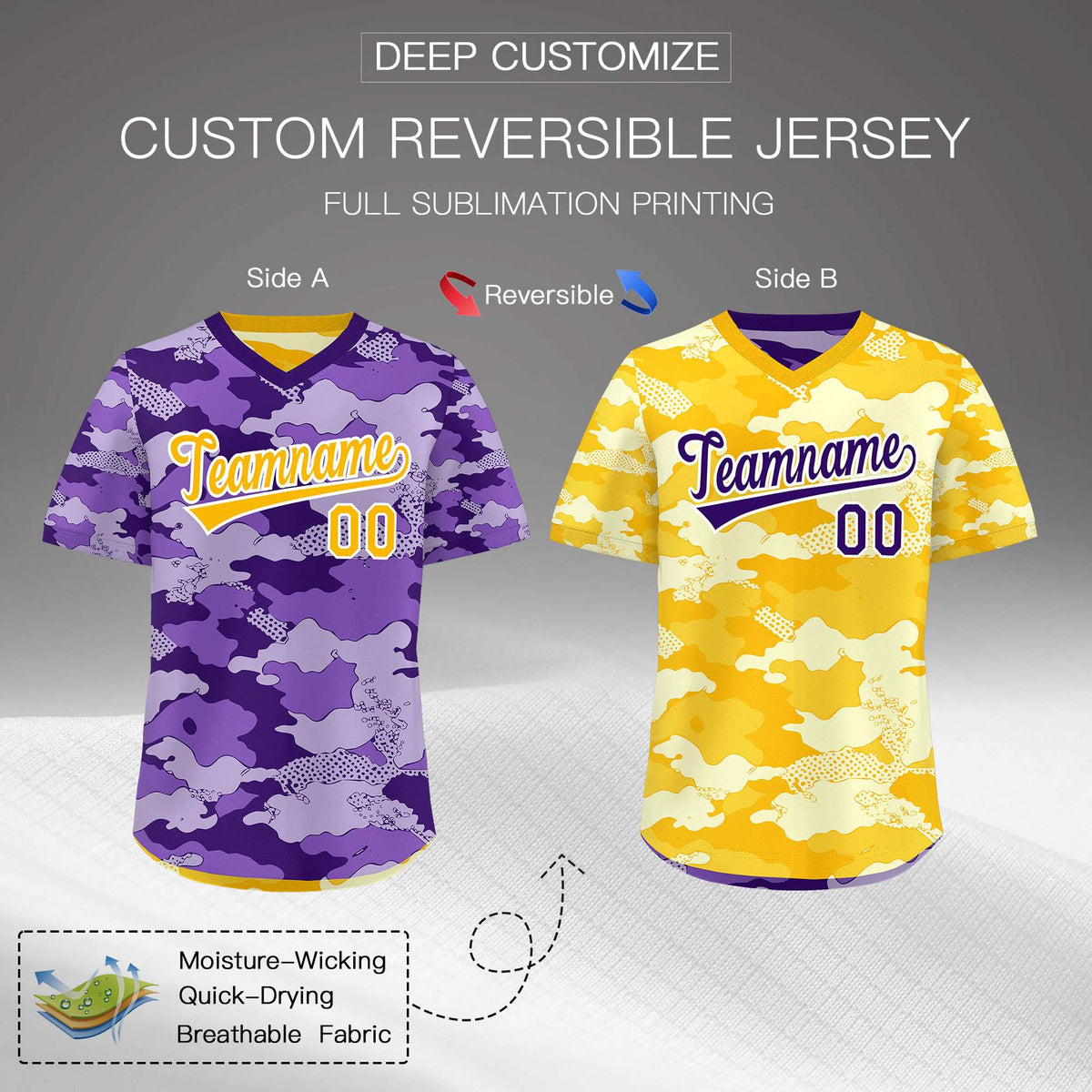 Custom Light Purple Yellow Cream Reversible Camo Lightweight Baseball Jersey| KXKSHOP