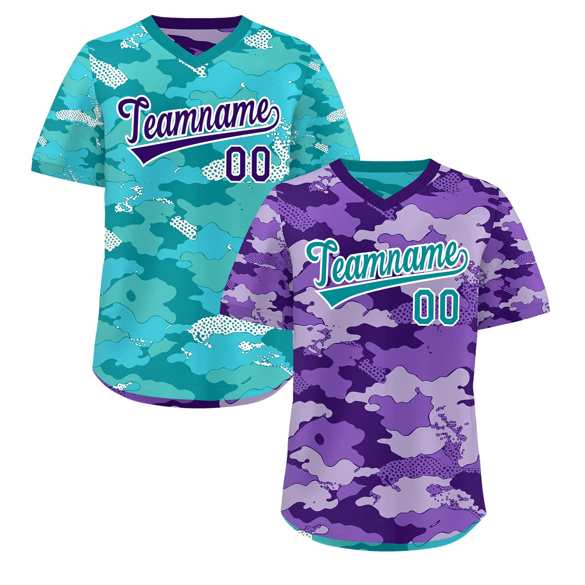 Custom Purple Light Purple Bright Green Reversible Camo Lightweight Baseball Jersey| KXKSHOP