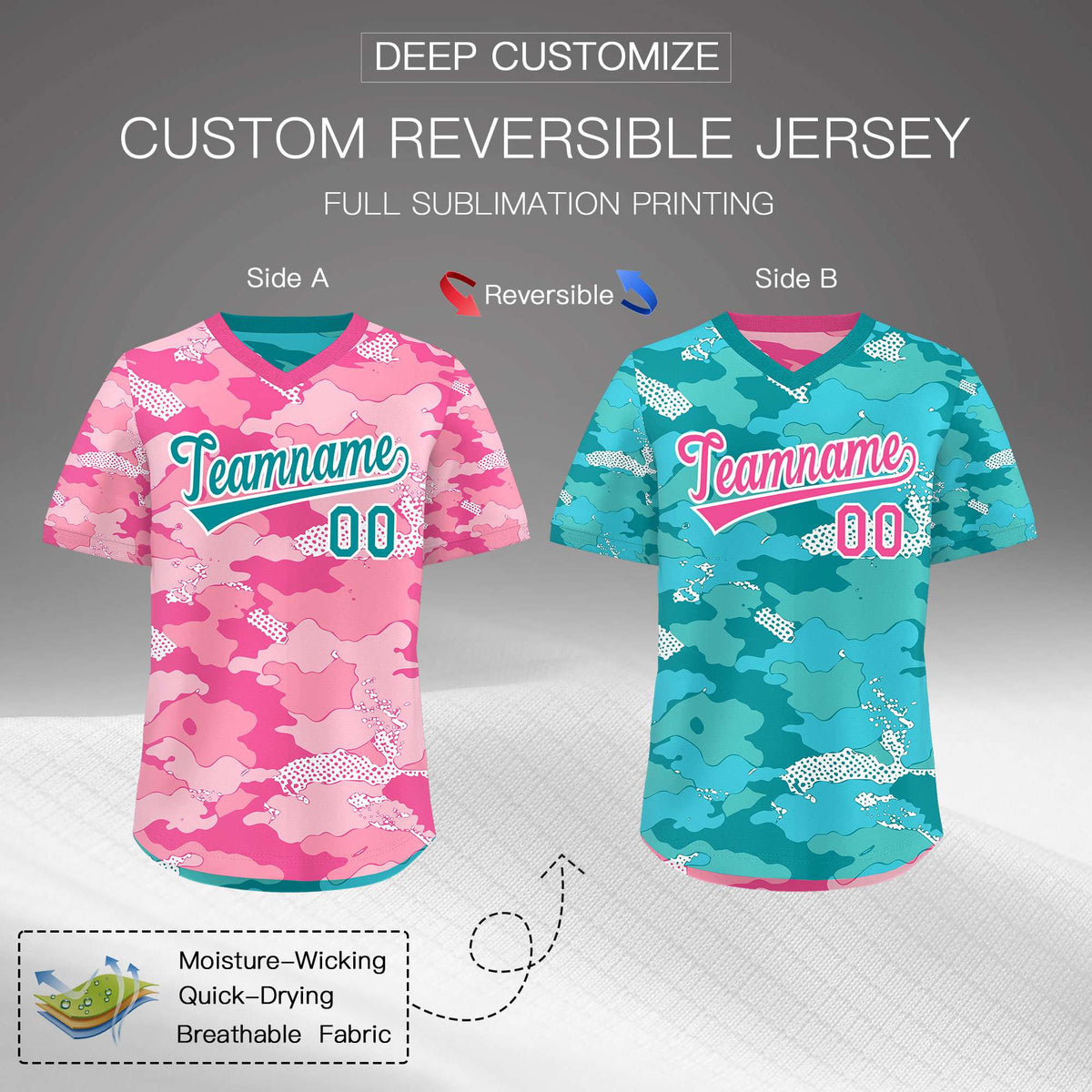 Custom Light Pink Pink White Reversible Camo Lightweight Baseball Jersey| KXKSHOP