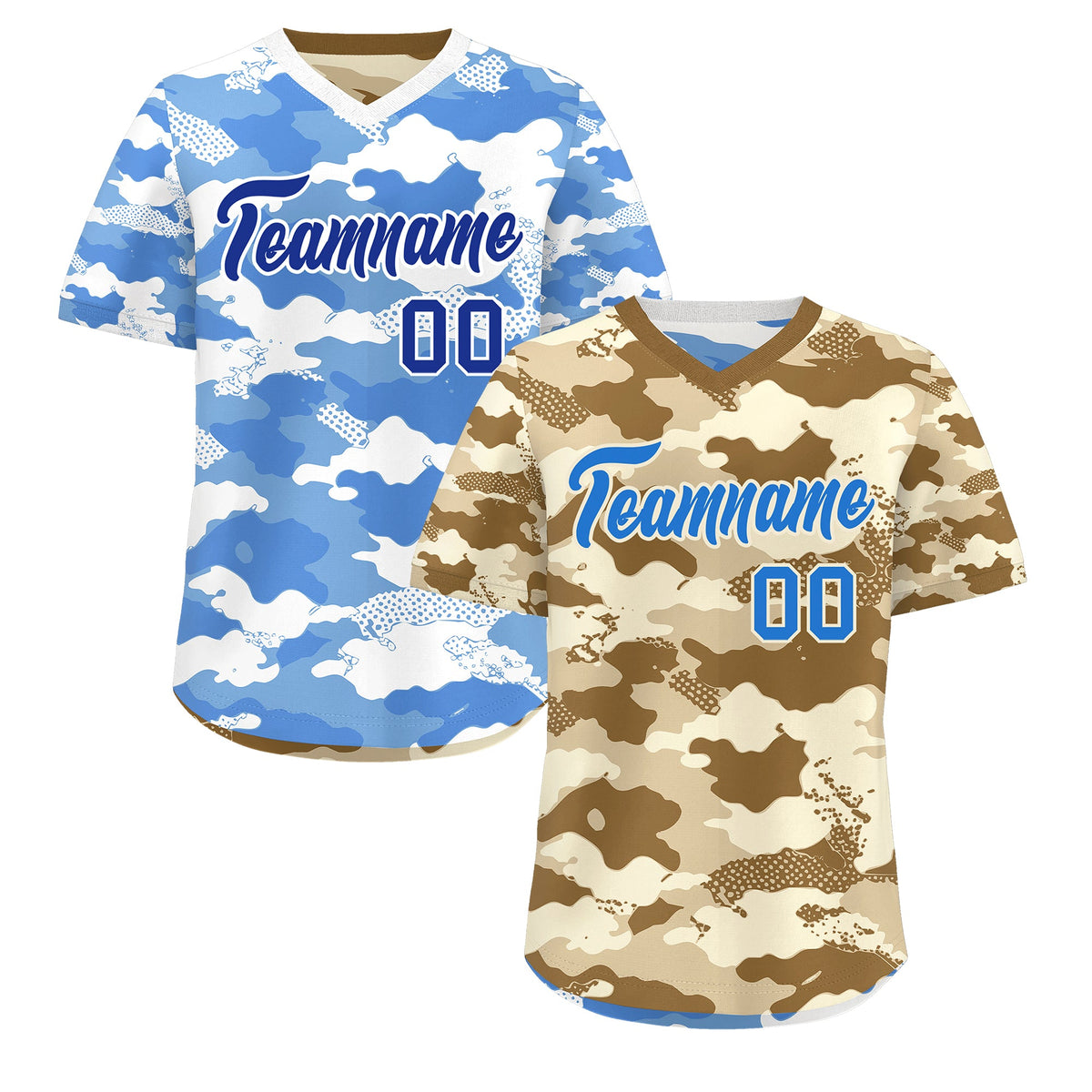 Custom Camel Cream Powder Blue Reversible Camo Lightweight Baseball Jersey| KXKSHOP