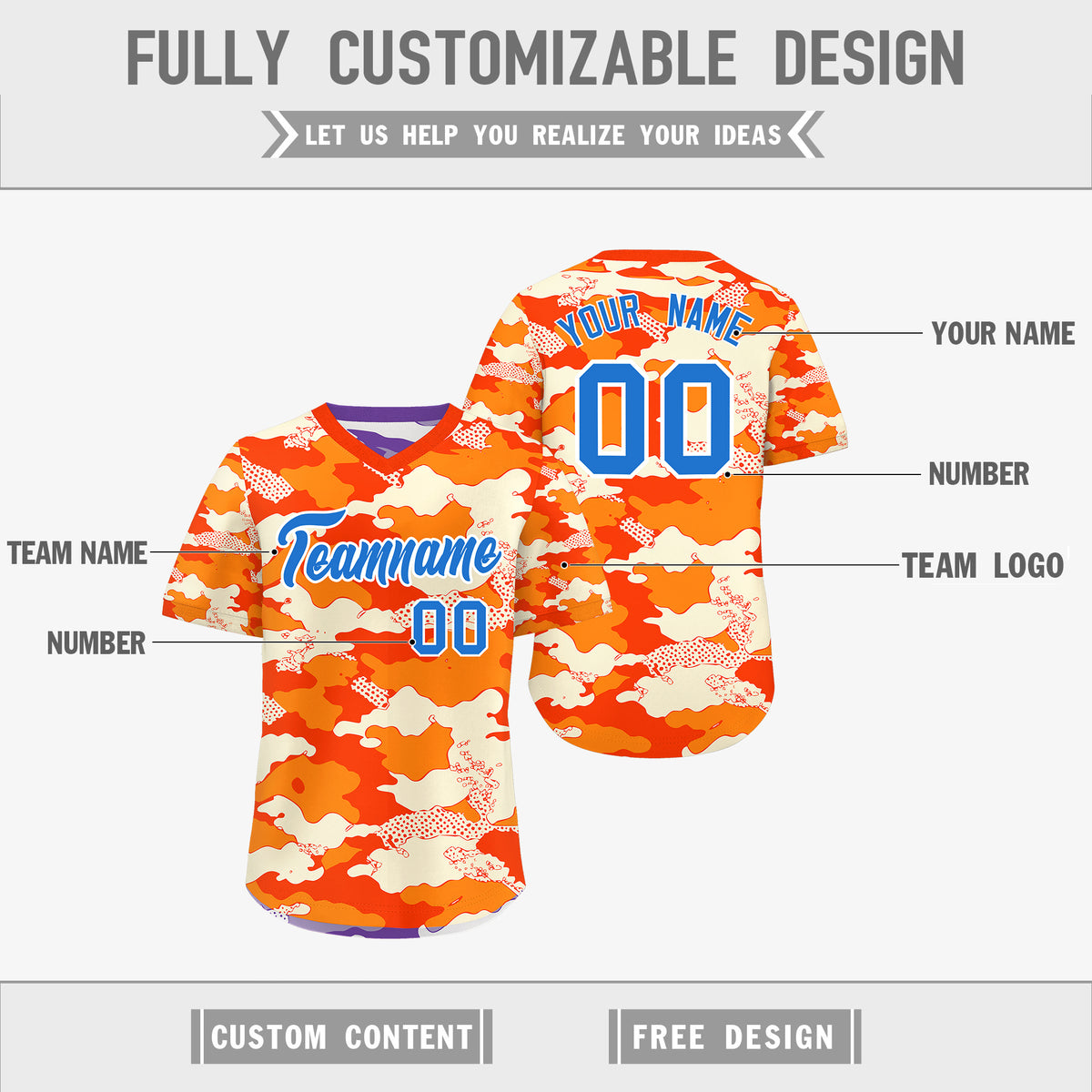 Custom Orange Purple Reversible Camo Breathable Baseball Jersey| KXKSHOP