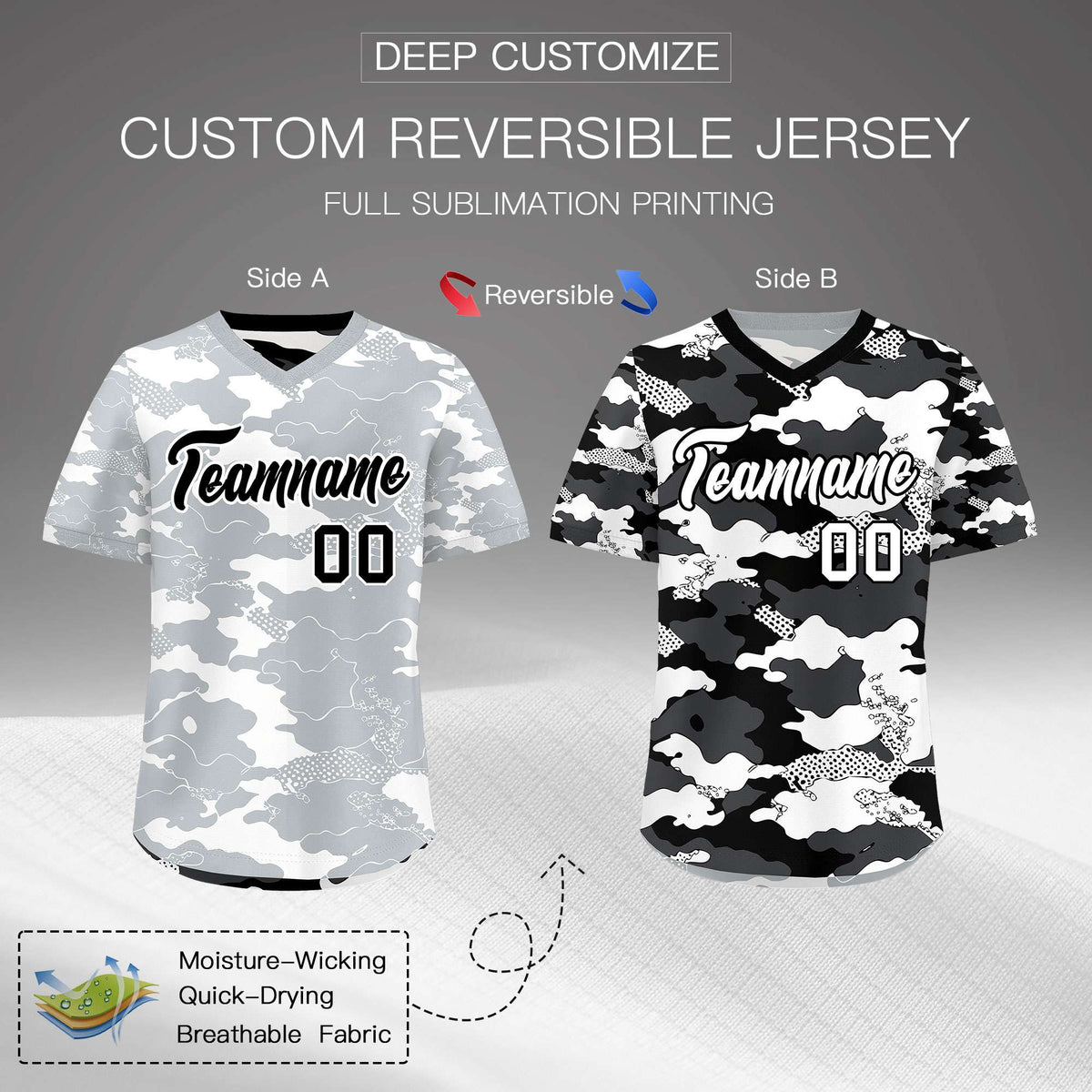 Custom White Black Reversible Camo Breathable Baseball Jersey| KXKSHOP