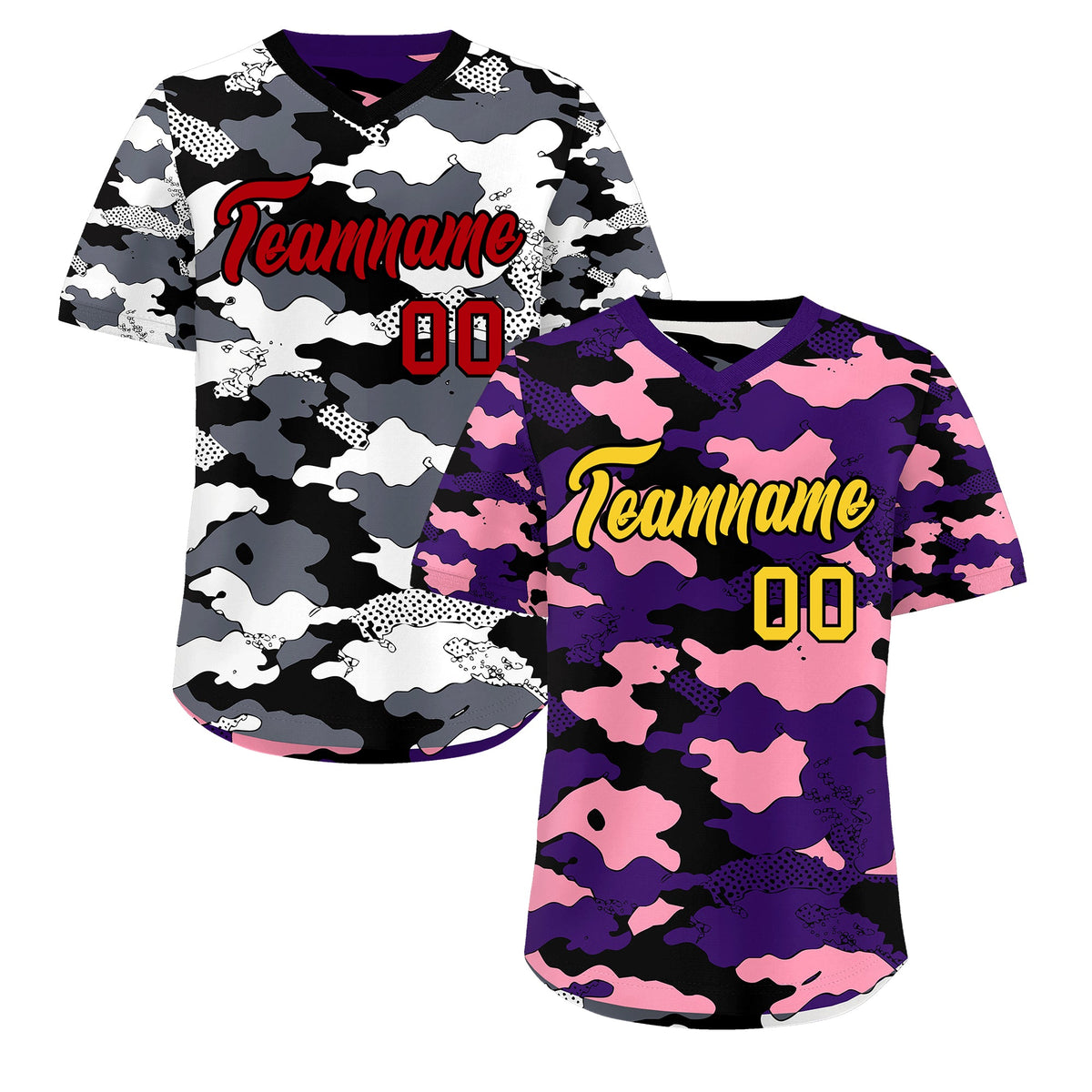 Custom Purple Light Pink White Reversible Camo Stretch Fabric Baseball Jersey| KXKSHOP