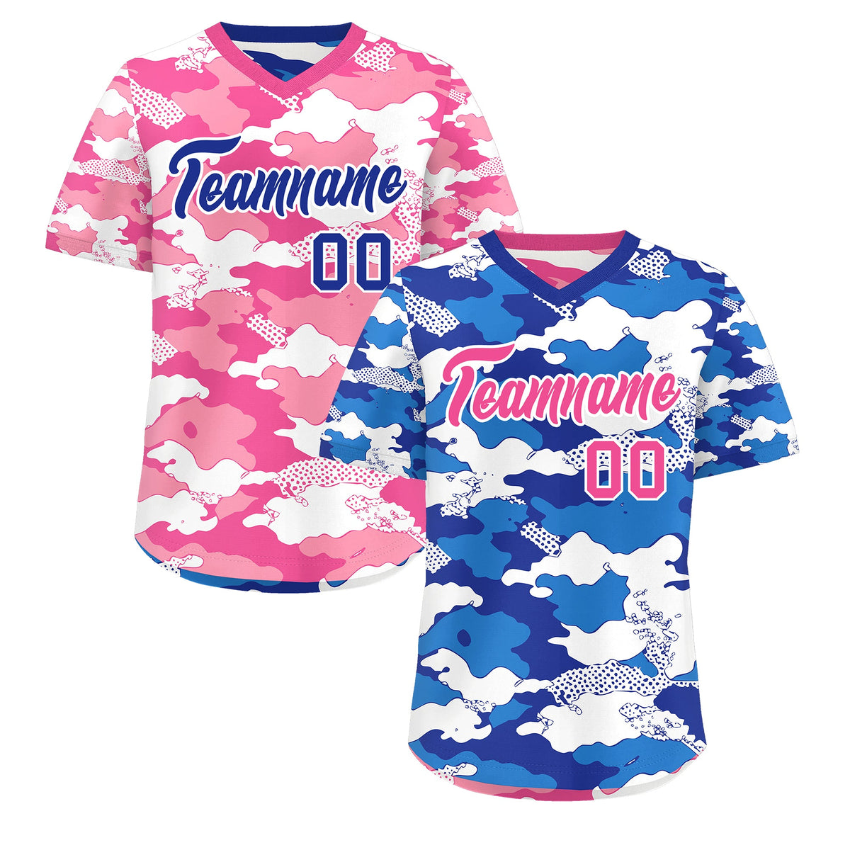 Custom Royal Blue Pink White Reversible Camo Breathable Baseball Jersey| KXKSHOP
