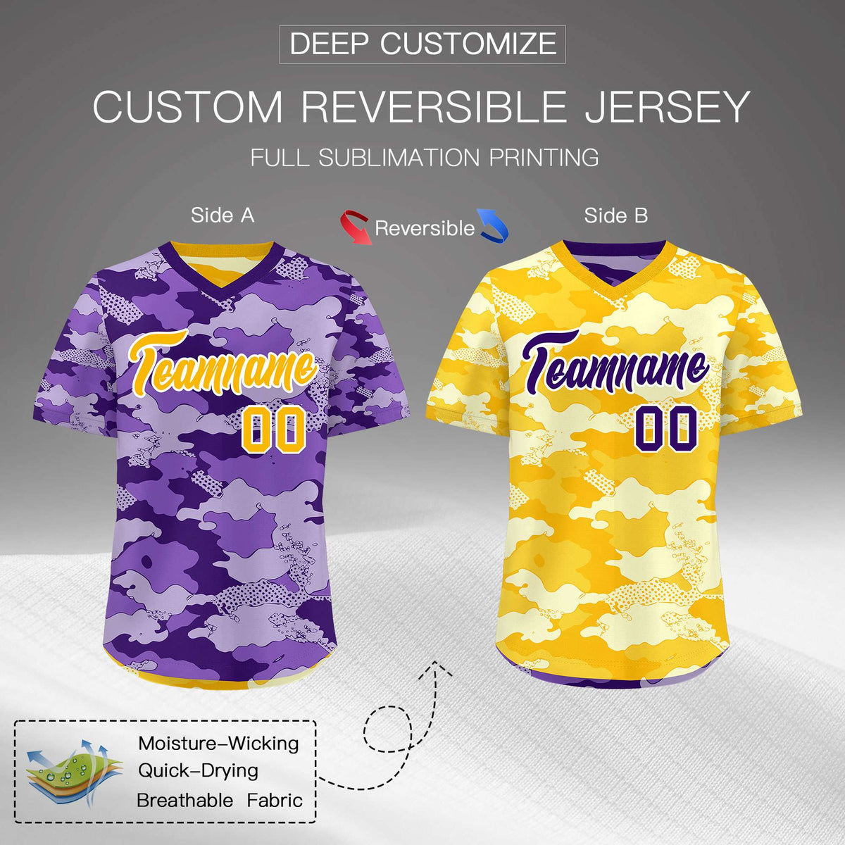Custom Light Purple Yellow Cream Reversible Camo Lightweight Baseball Jersey| KXKSHOP