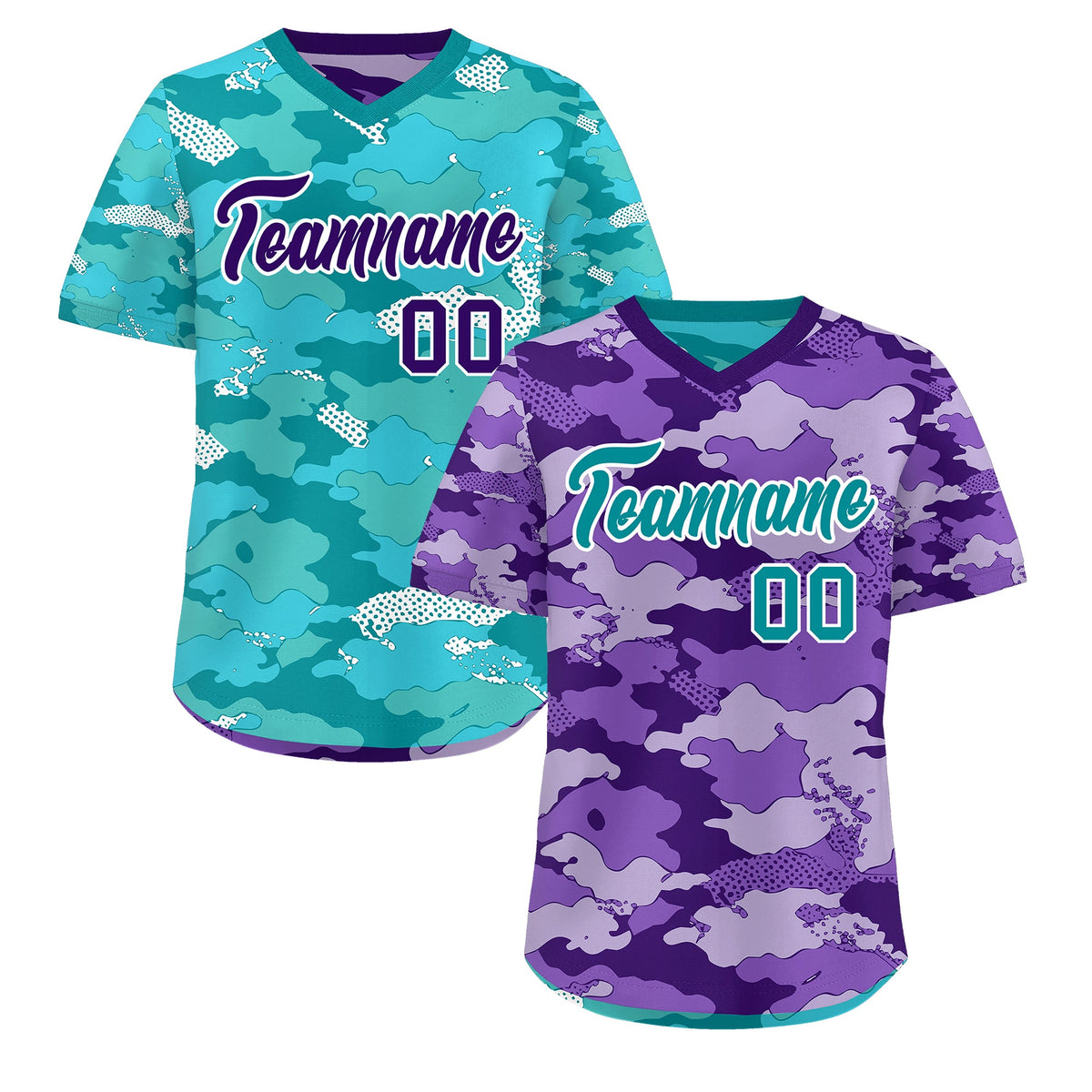 Custom Purple Light Purple Bright Green Reversible Camo Lightweight Baseball Jersey| KXKSHOP