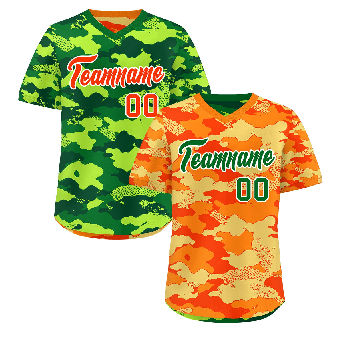 Custom Orange Dark Green Kelly Green Reversible Camo Breathable Baseball Jersey| KXKSHOP