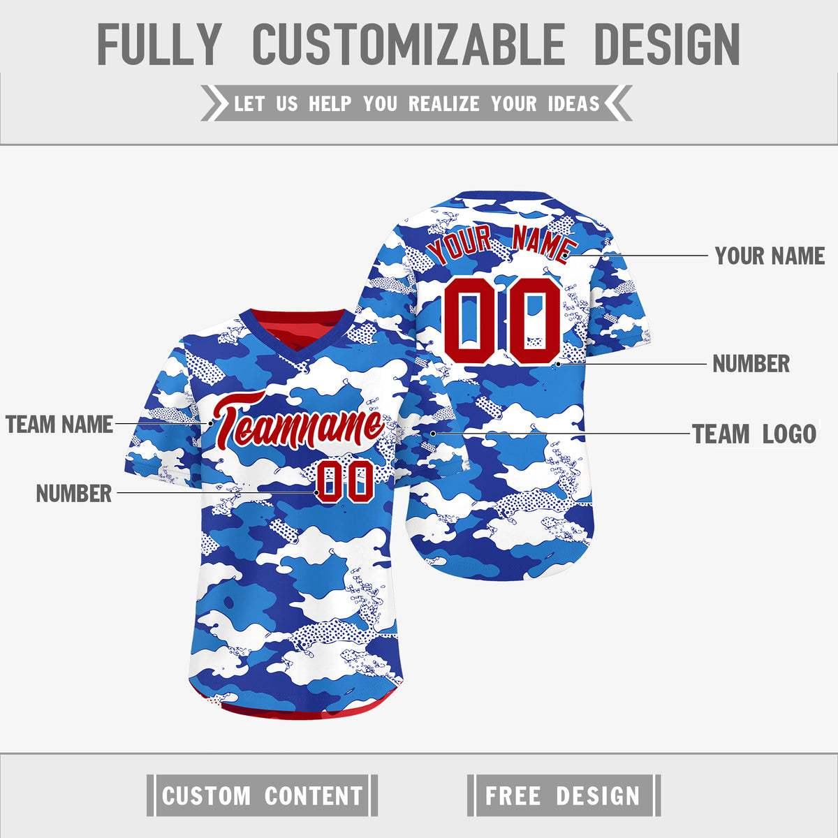 Custom Royal Royal Blue Red Reversible Camo Breathable Baseball Jersey| KXKSHOP
