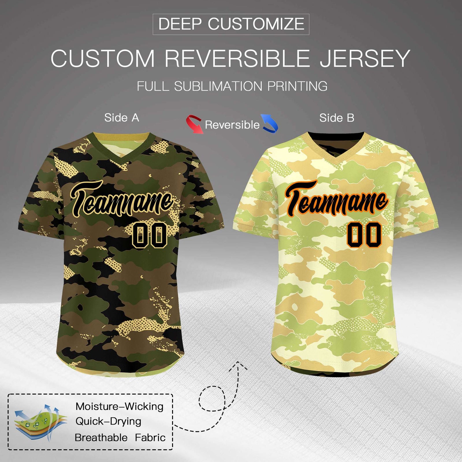 Custom Olive Light Brown Khaki Reversible Camo Lightweight Baseball Jersey| KXKSHOP