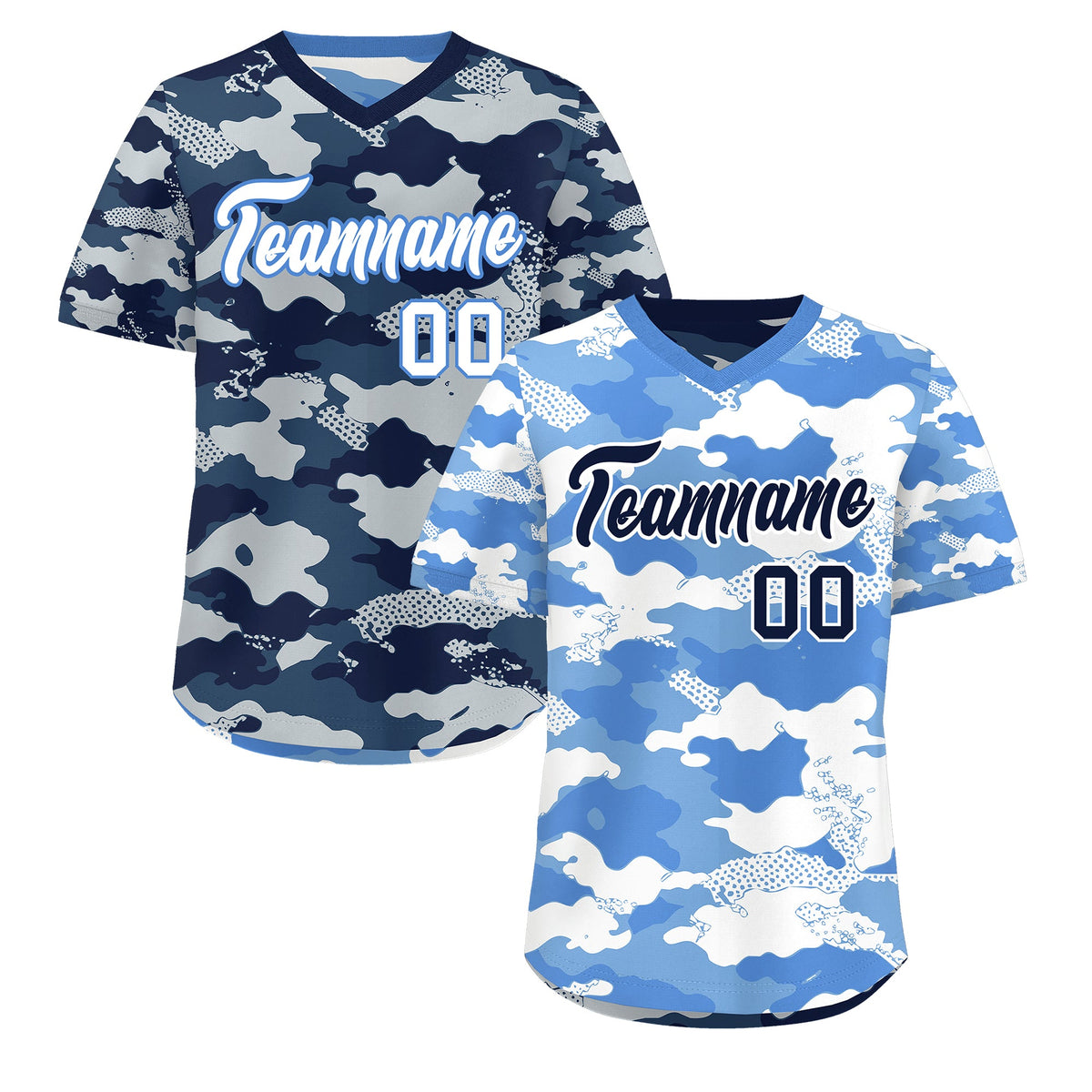 Custom Powder Blue Midnight Blue Silver Reversible Camo Breathable Baseball Jersey| KXKSHOP