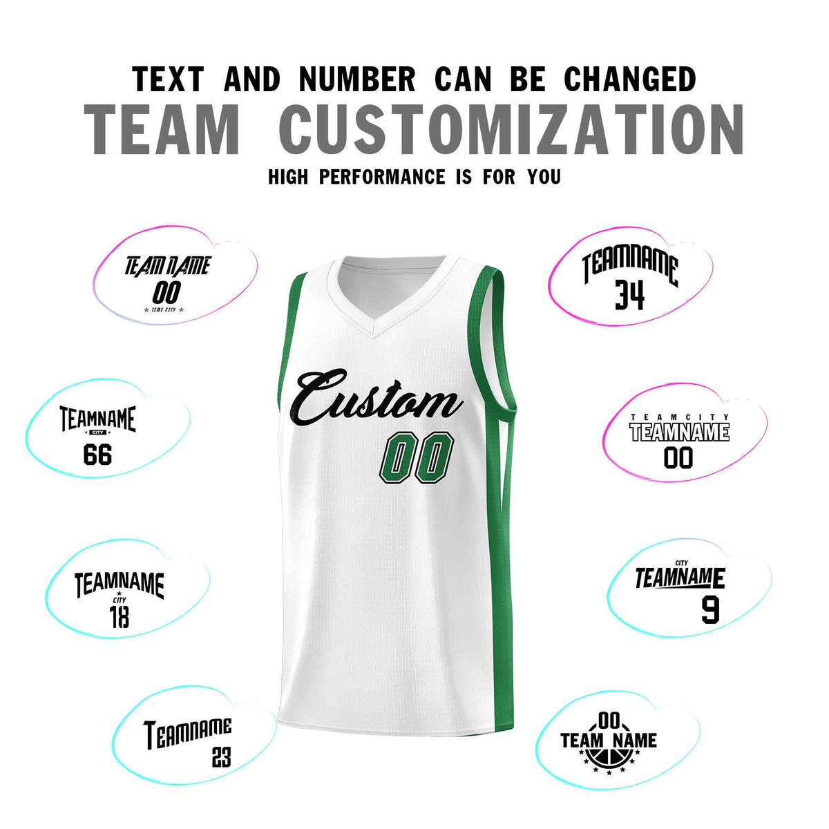 Custom White Green Classic Sets Sports Uniform Basketball Jersey