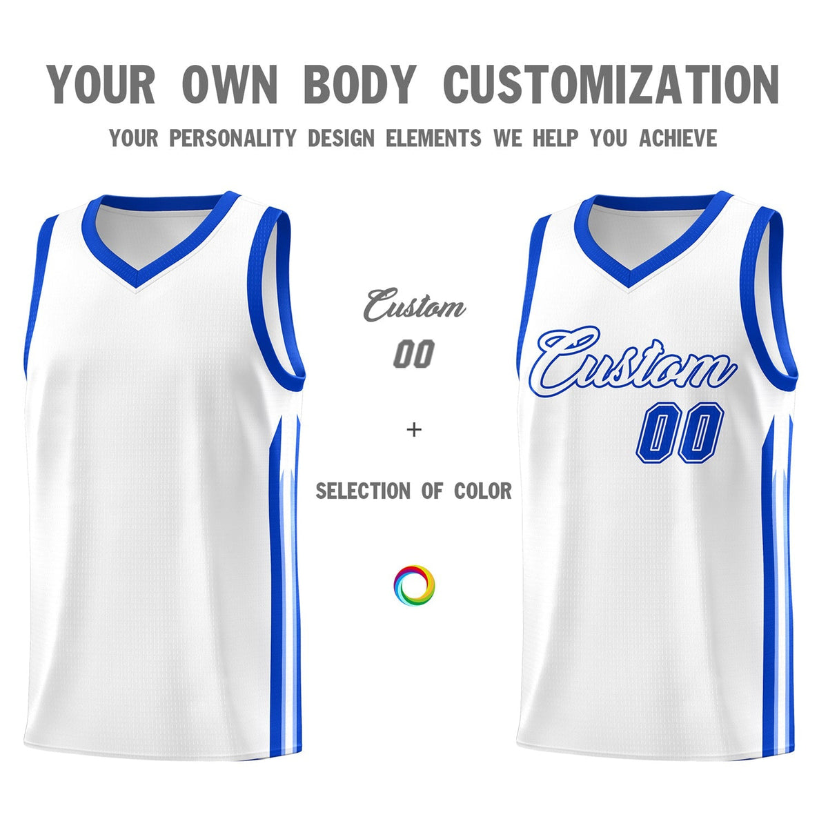 Custom White Royal Classic Tops Athletic Casual Basketball Jersey