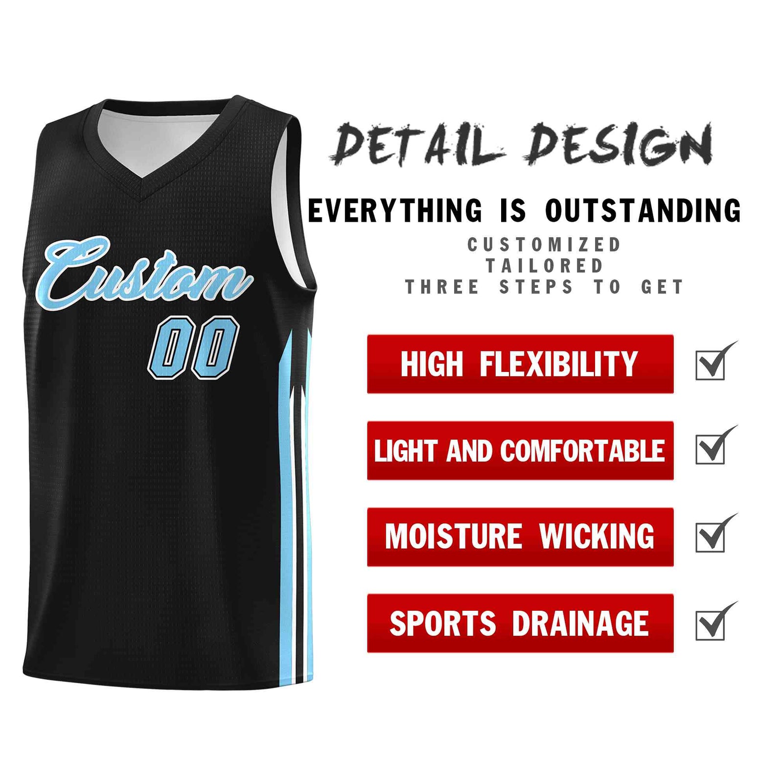 Custom Black Light Blue-Classic Tops Mesh Sport Basketball Jersey