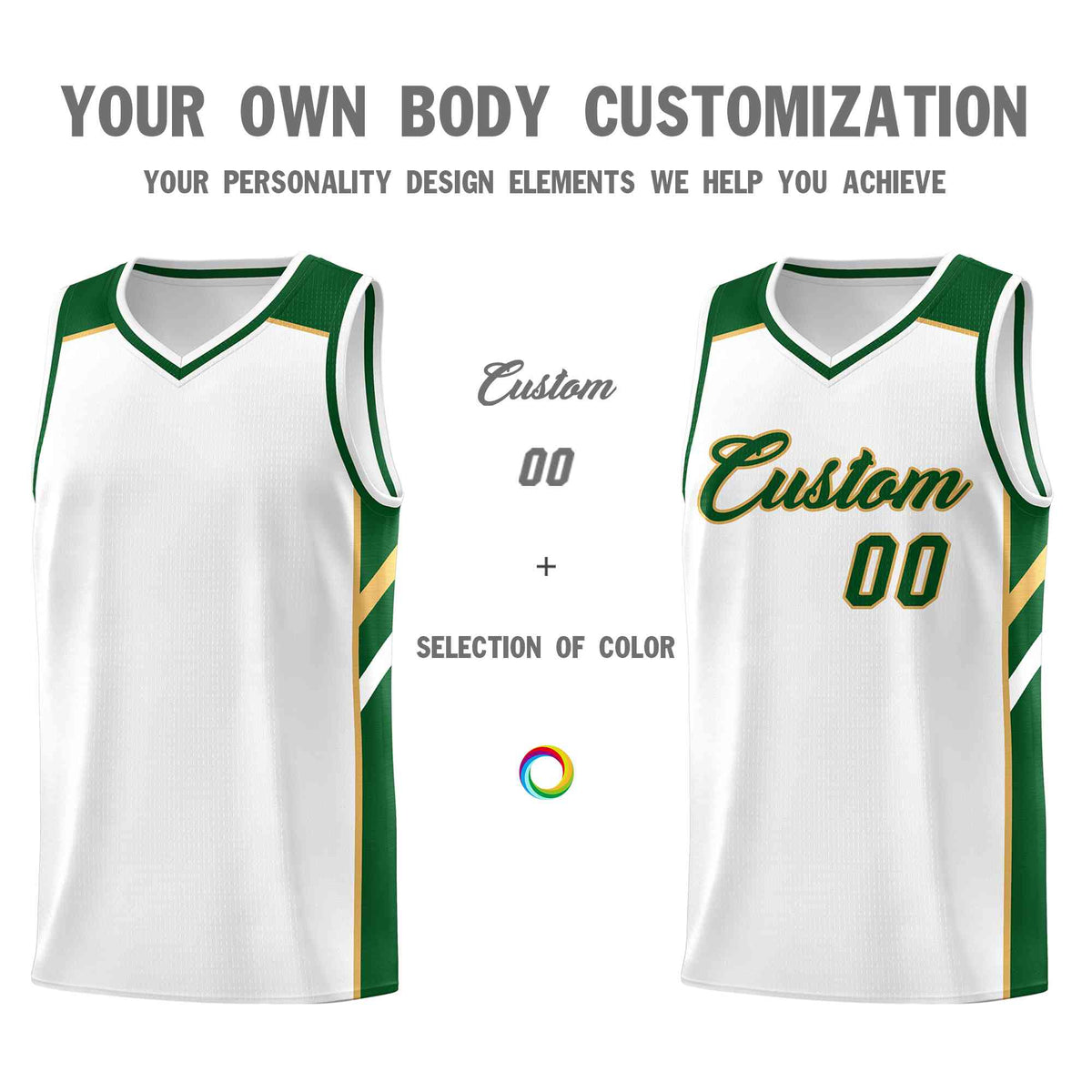 Custom White Green-Old Gold Classic Tops Style Mesh Sport Basketball Jersey