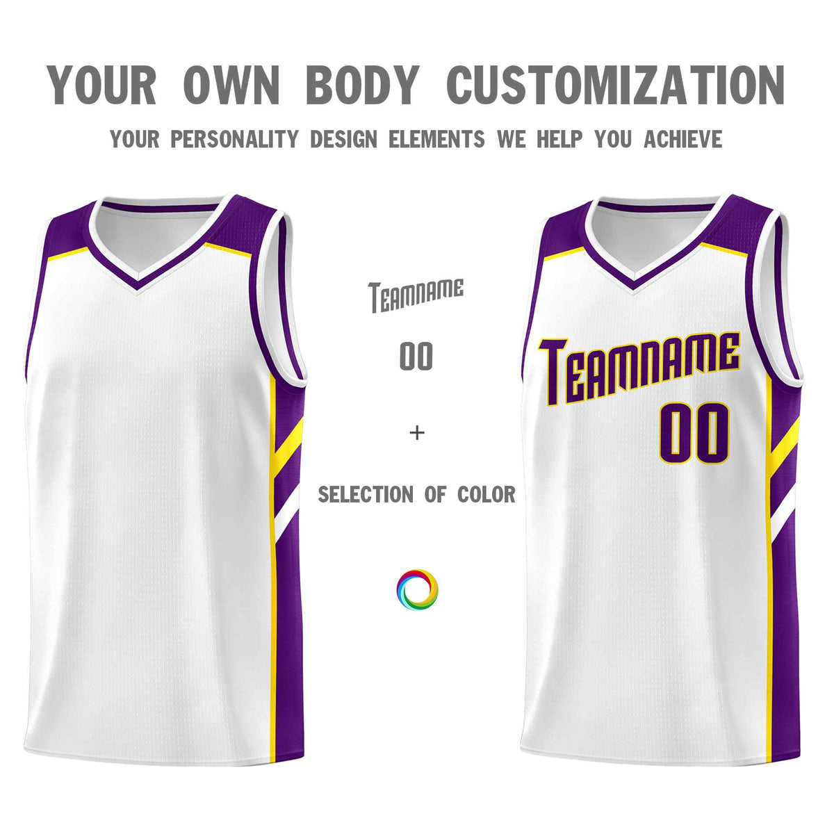Custom White Purple-Yellow Classic Sets Sports Uniform Basketball Jersey