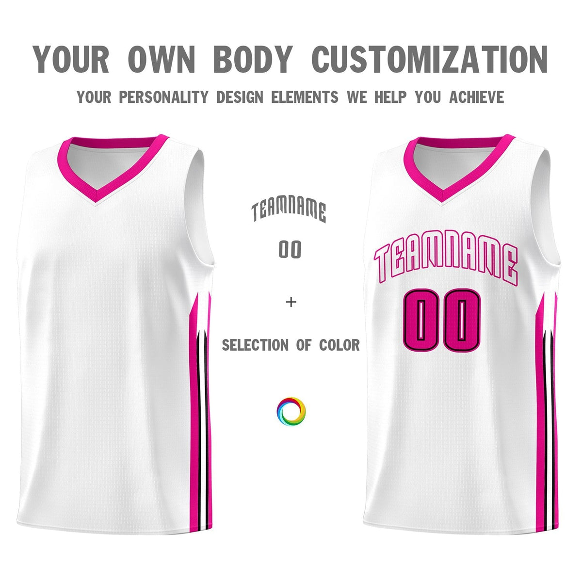 Custom White Pink Classic Tops Athletic Casual Basketball Jersey