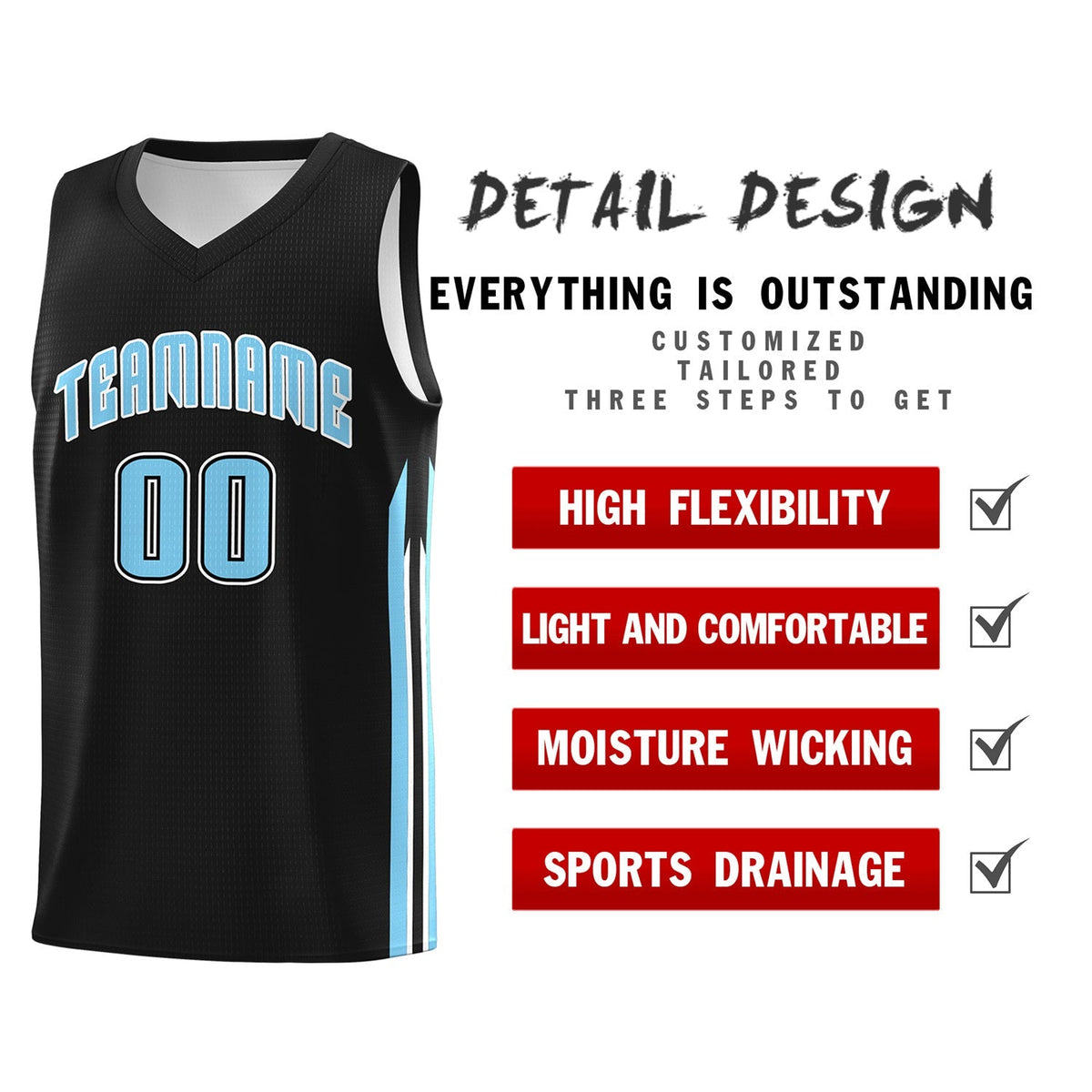 Custom Black Lt Blue Classic Tops Sport Game Basketball Jersey