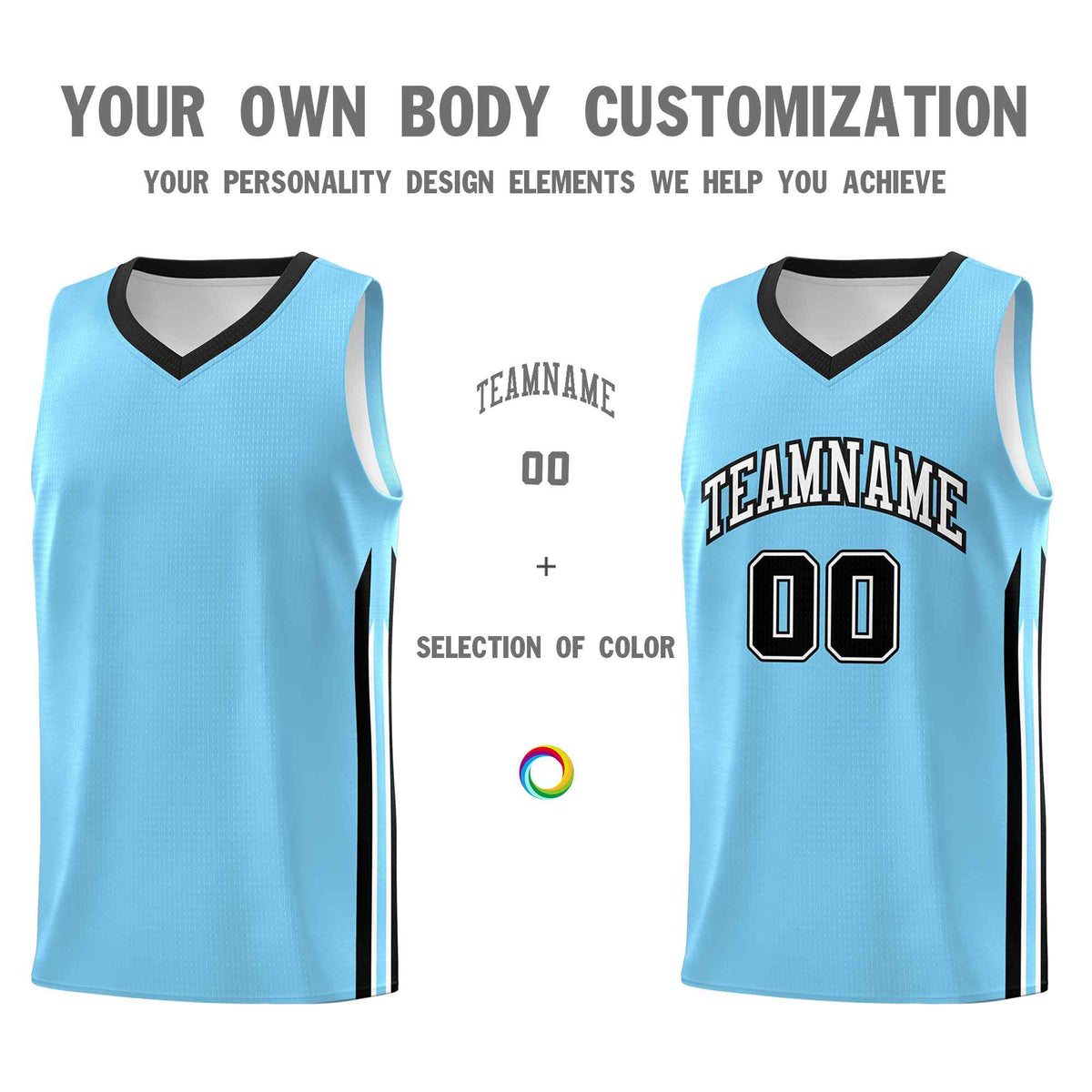 Custom Light Blue White-Black Classic Sets Sports Uniform Basketball Jersey