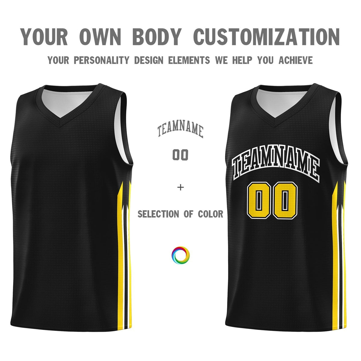 Custom  Black Yellow Classic Tops Sport Game Basketball Jersey