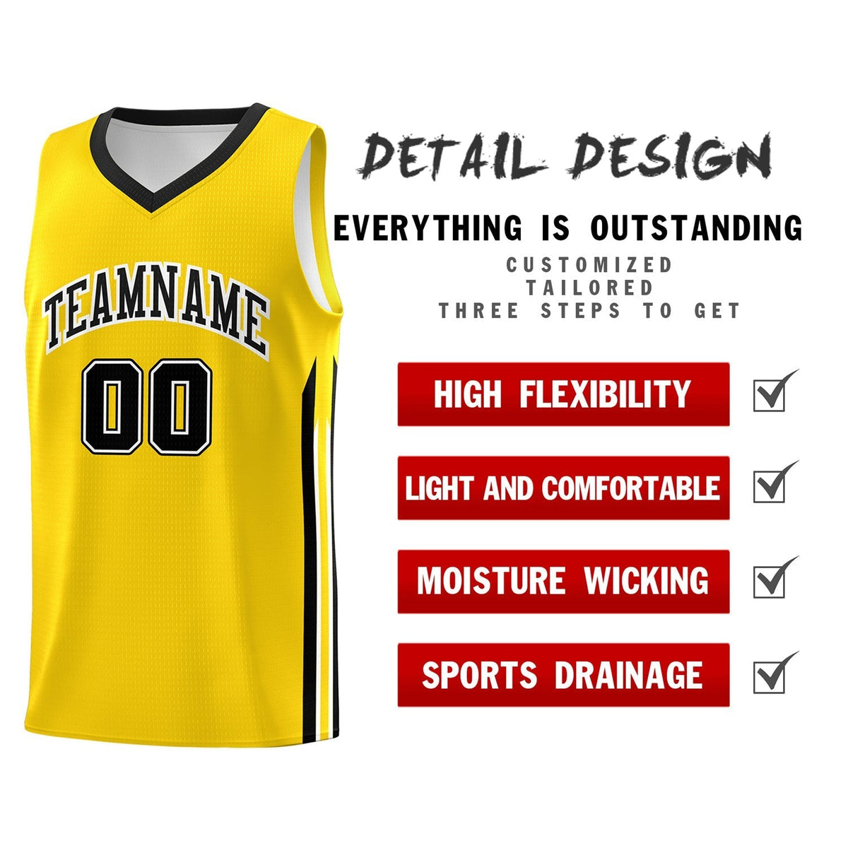 Custom Yellow Black Classic Tops Athletic Casual Basketball Jersey