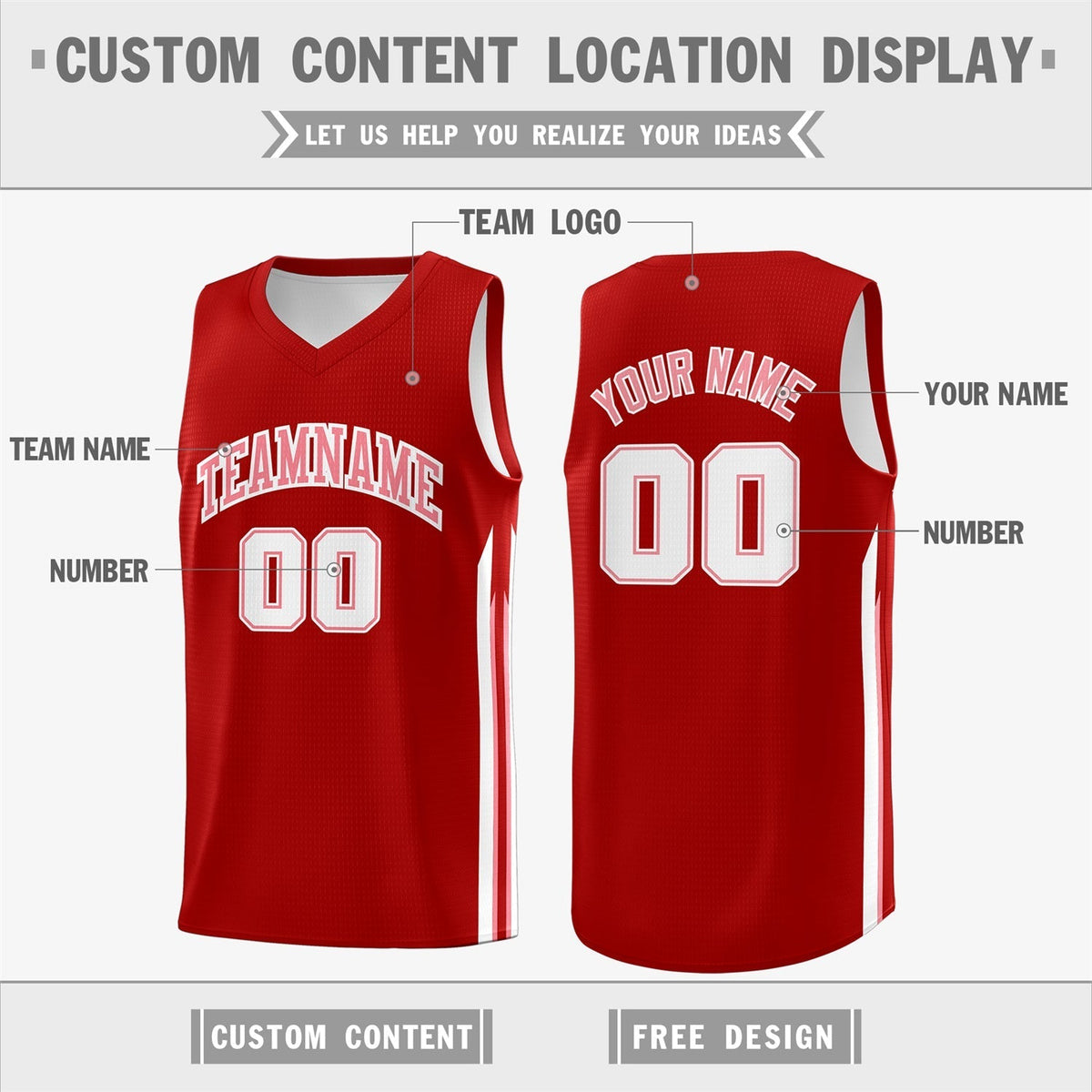 Custom Red White Classic Tops Fashion Sportwear Basketball Jersey