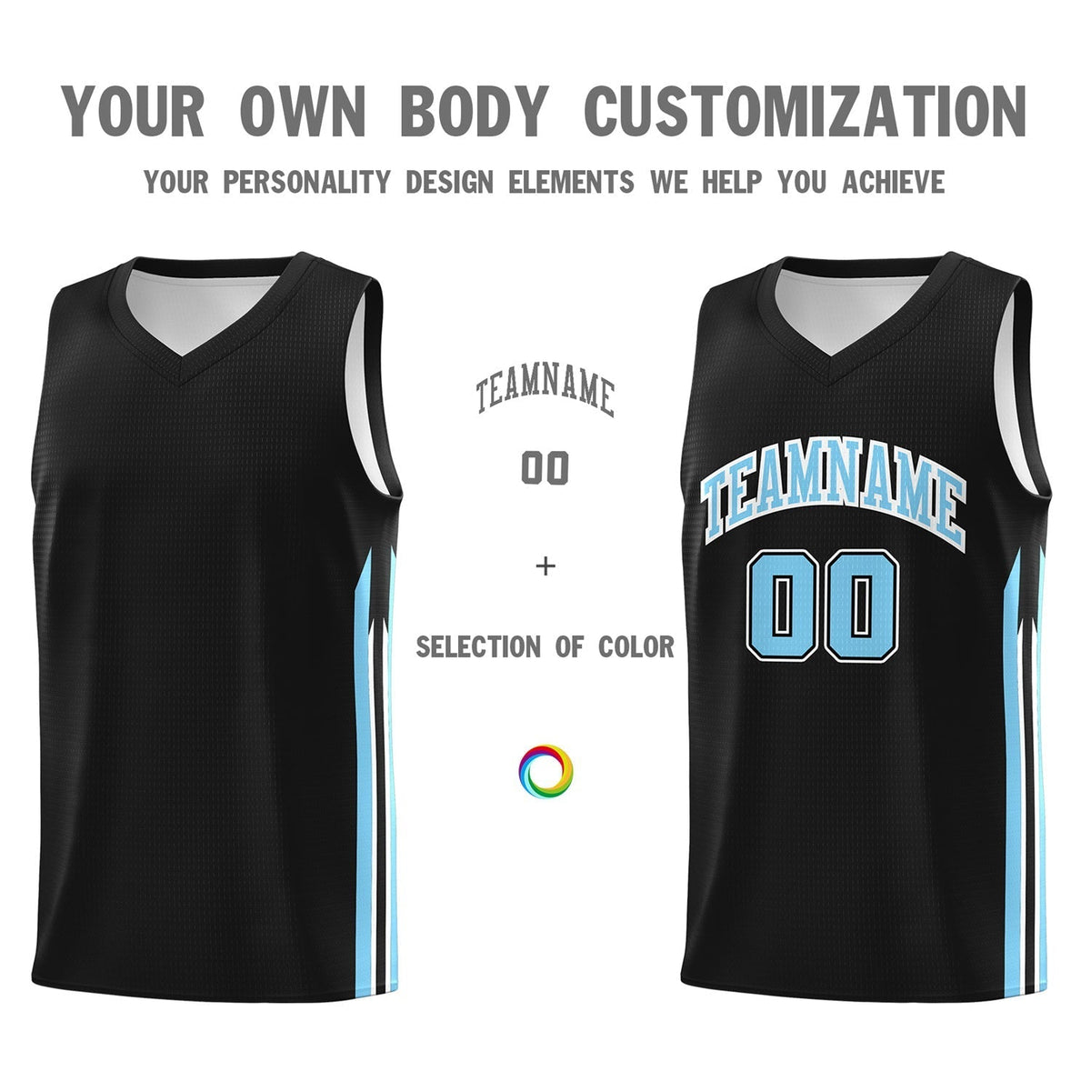 Custom Black Lt Blue Classic Tops Sport Game Basketball Jersey