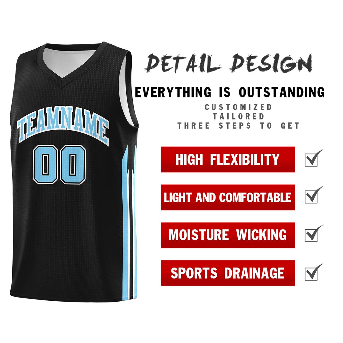 Custom Black Lt Blue Classic Tops Sport Game Basketball Jersey
