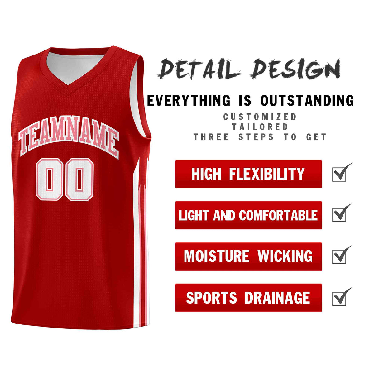 Custom Red Pink-Classic Tops Mesh Sport Basketball Jersey