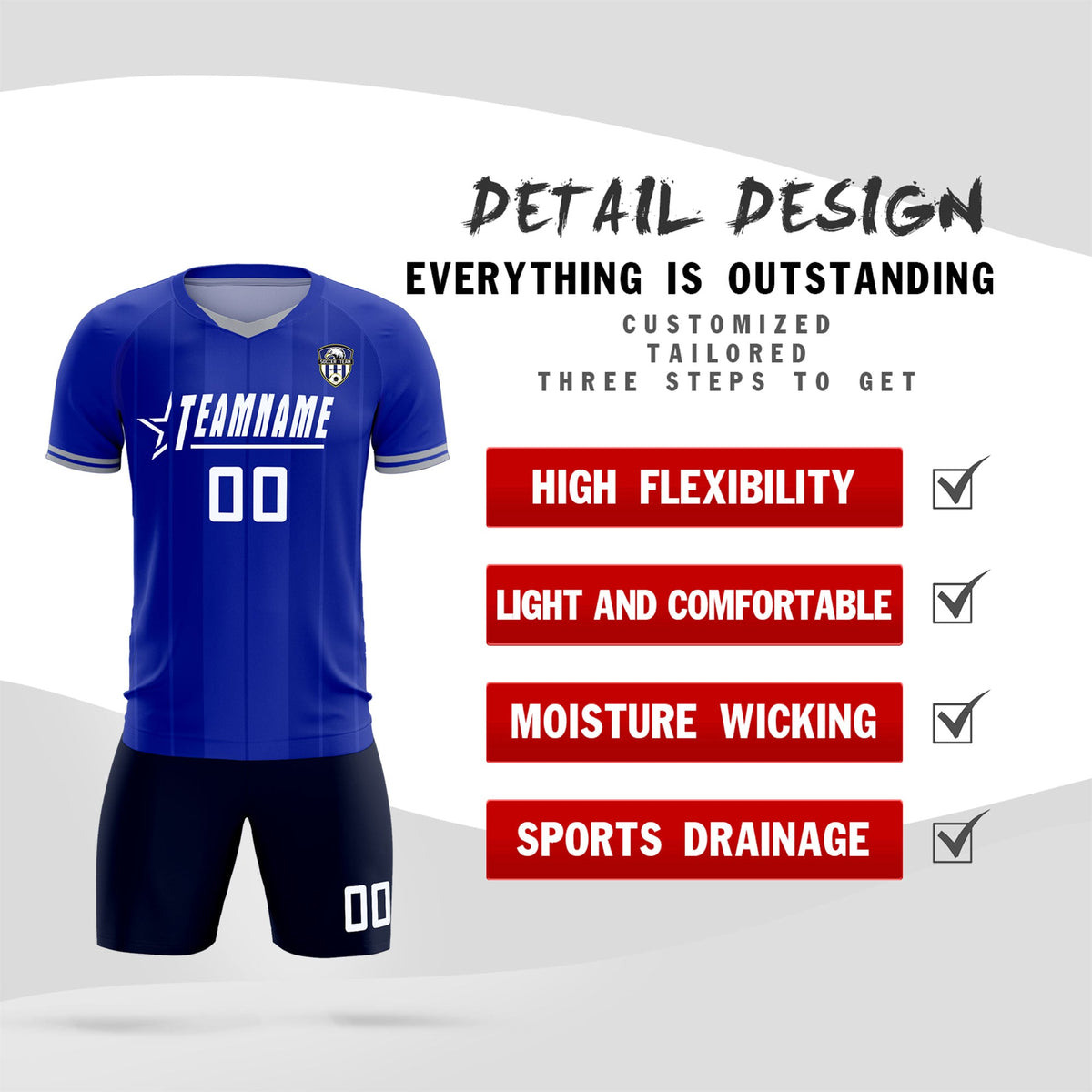 Custom Royal Classic Striped Personalized Soccer Tops/Sets Jersey