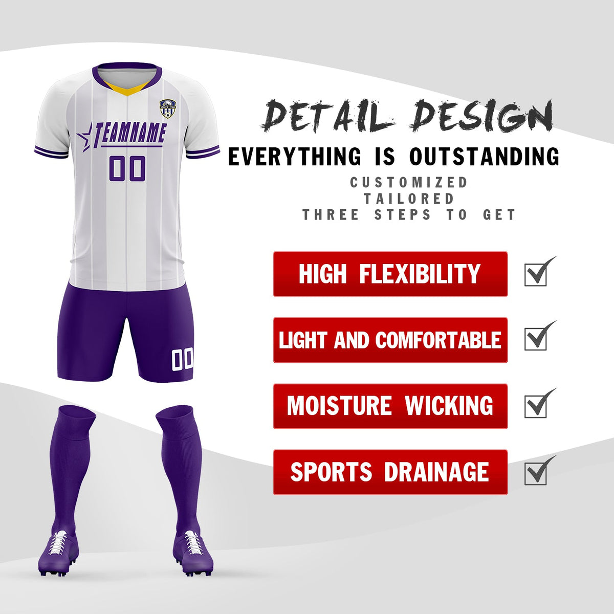 Custom White Classic Striped Personalized Soccer Tops/Sets Jersey