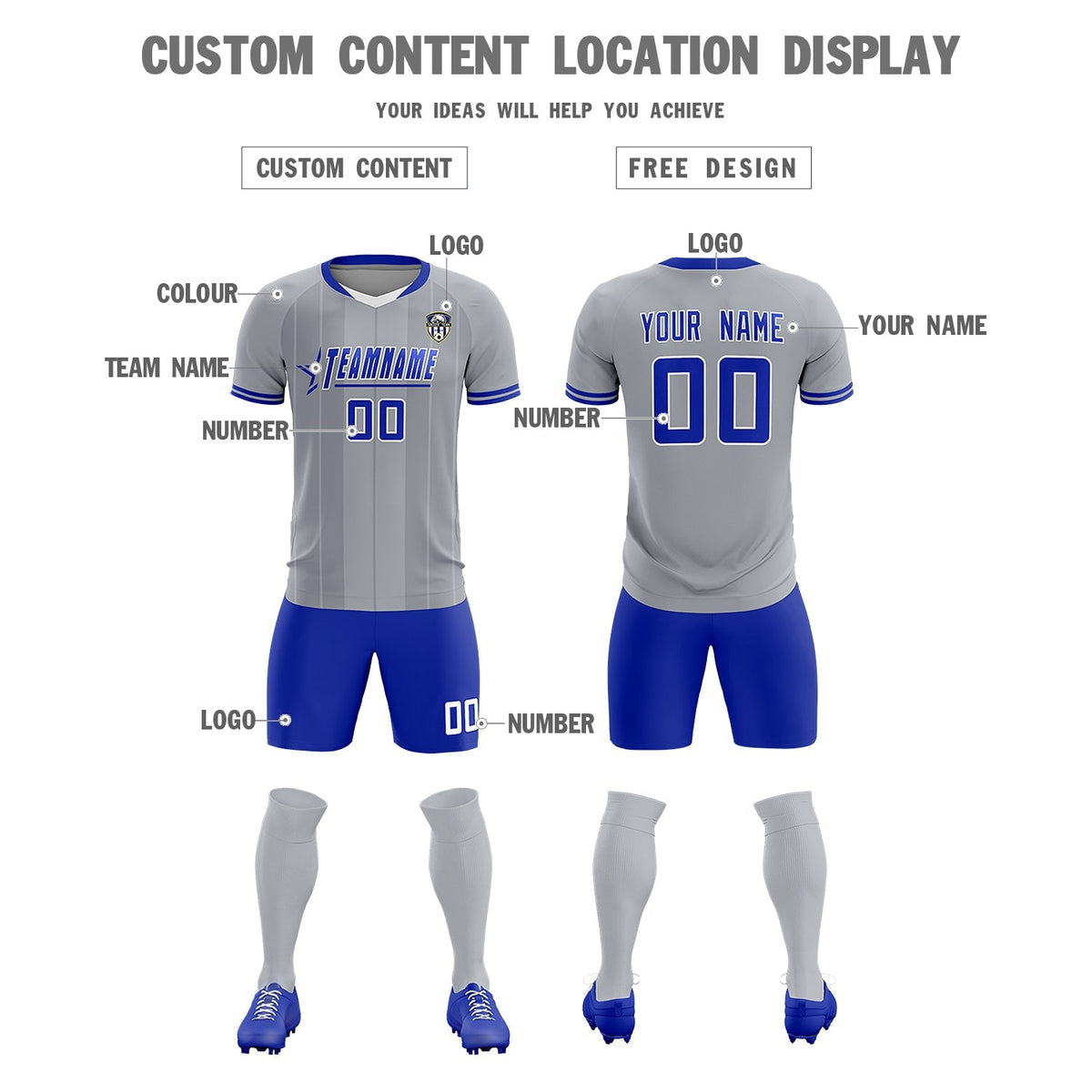 Custom Gray Classic Striped Personalized Soccer Tops/Sets Jersey
