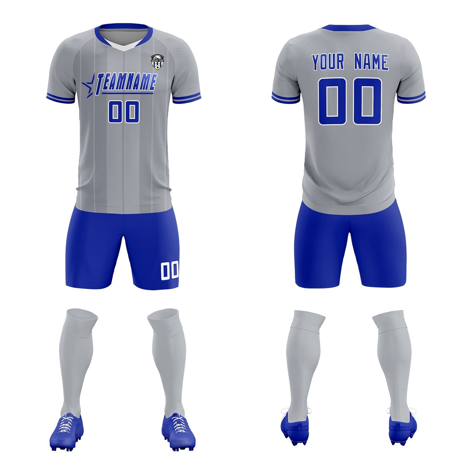 Custom Gray Classic Striped Personalized Soccer Tops/Sets Jersey