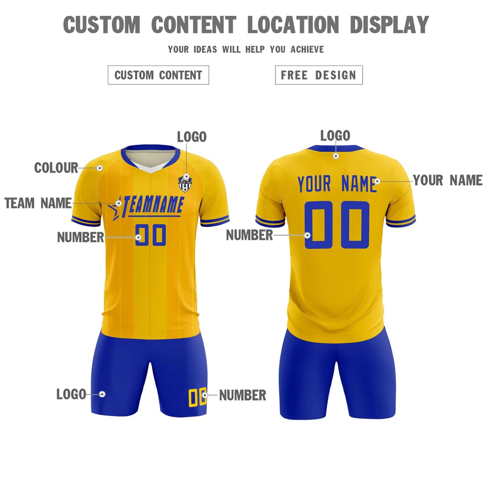 Custom Gold Classic Striped Personalized Soccer Tops/Sets Jersey