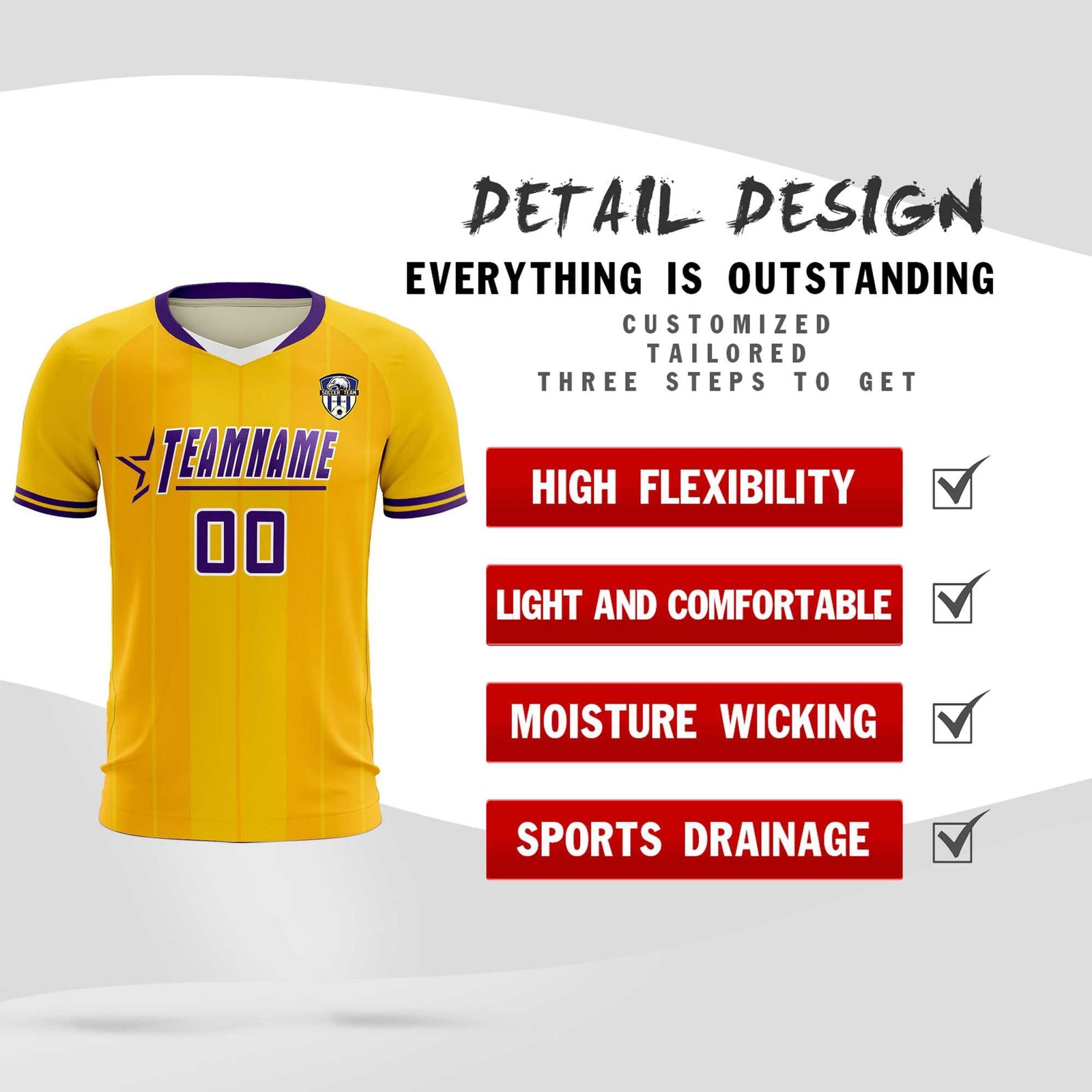 Custom Gold Classic Striped Personalized Soccer Tops/Sets Jersey