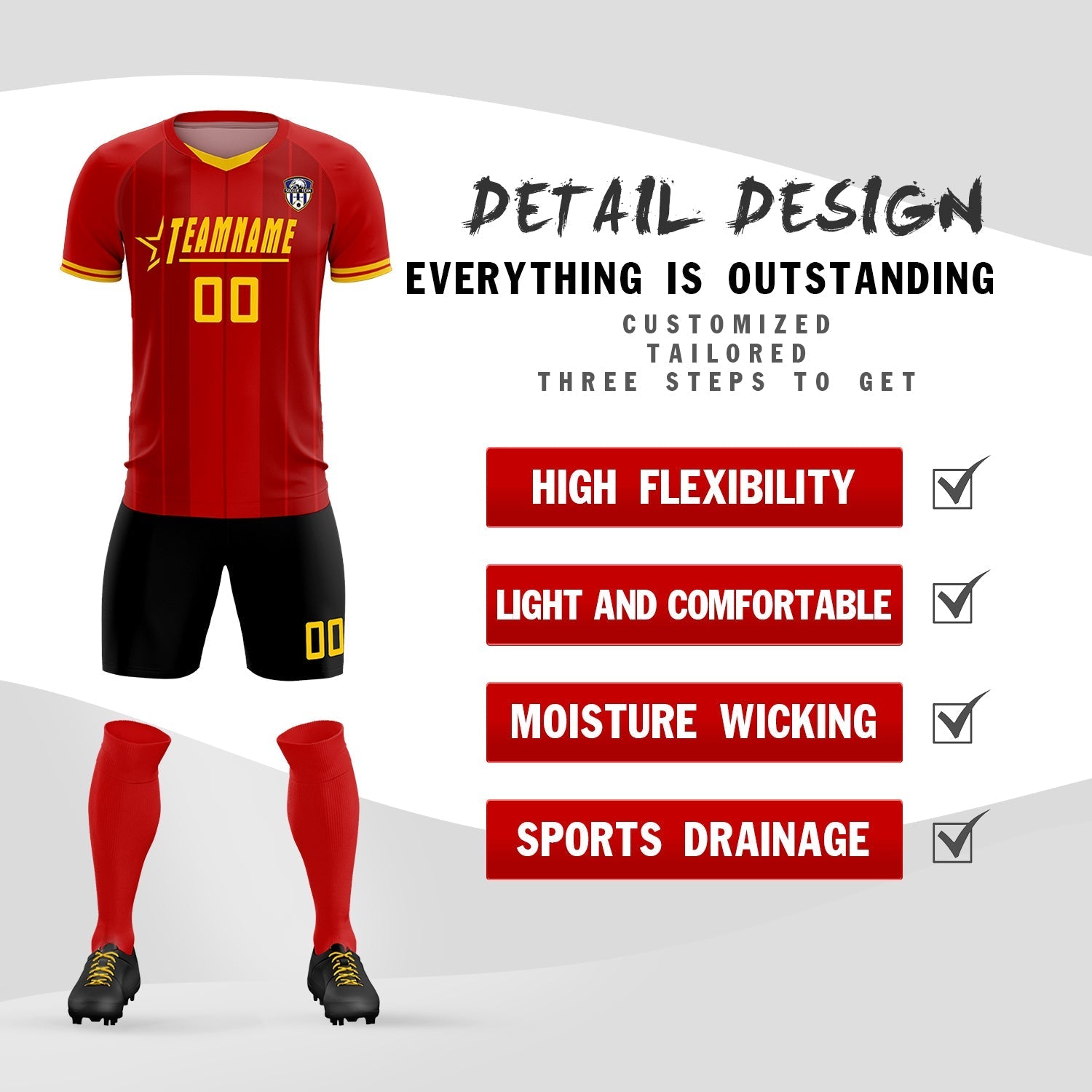 Custom Red Classic Striped Personalized Soccer Tops/Sets Jersey