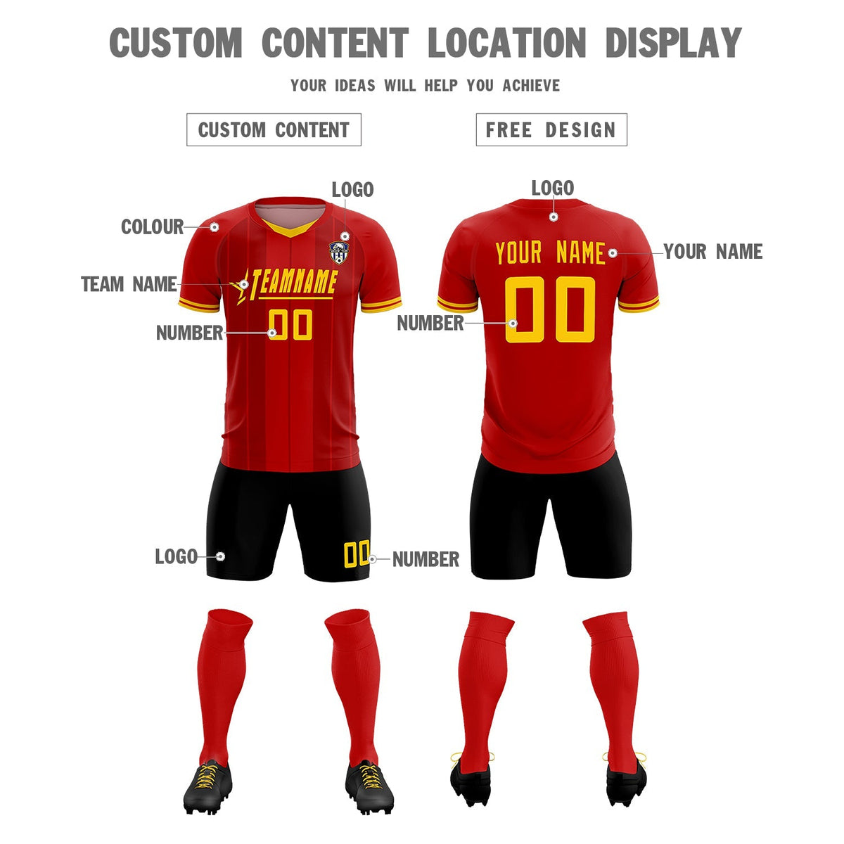 Custom Red Classic Striped Personalized Soccer Tops/Sets Jersey