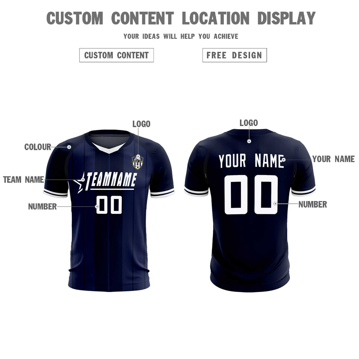 Custom Navy Classic Striped Personalized Soccer Tops/Sets Jersey