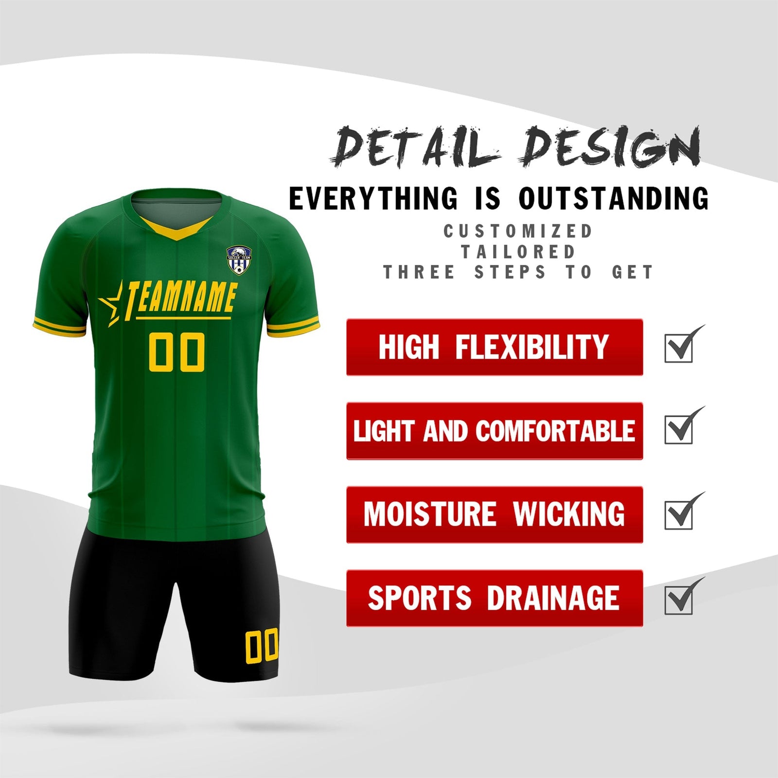 Custom Kelly Green Classic Striped Personalized Soccer Tops/Sets Jersey