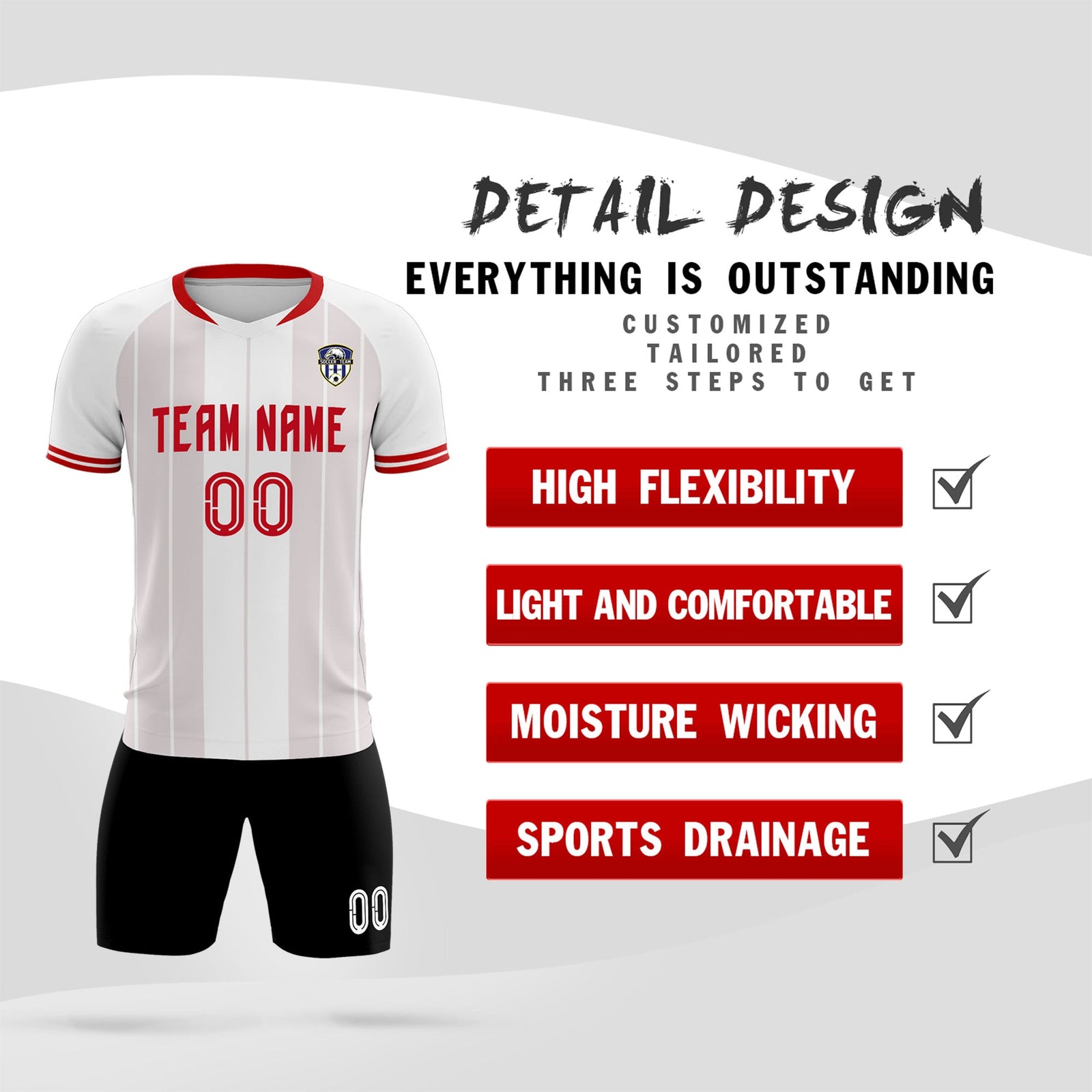 Custom White Classic Striped Personalized Soccer Tops/Sets Jersey