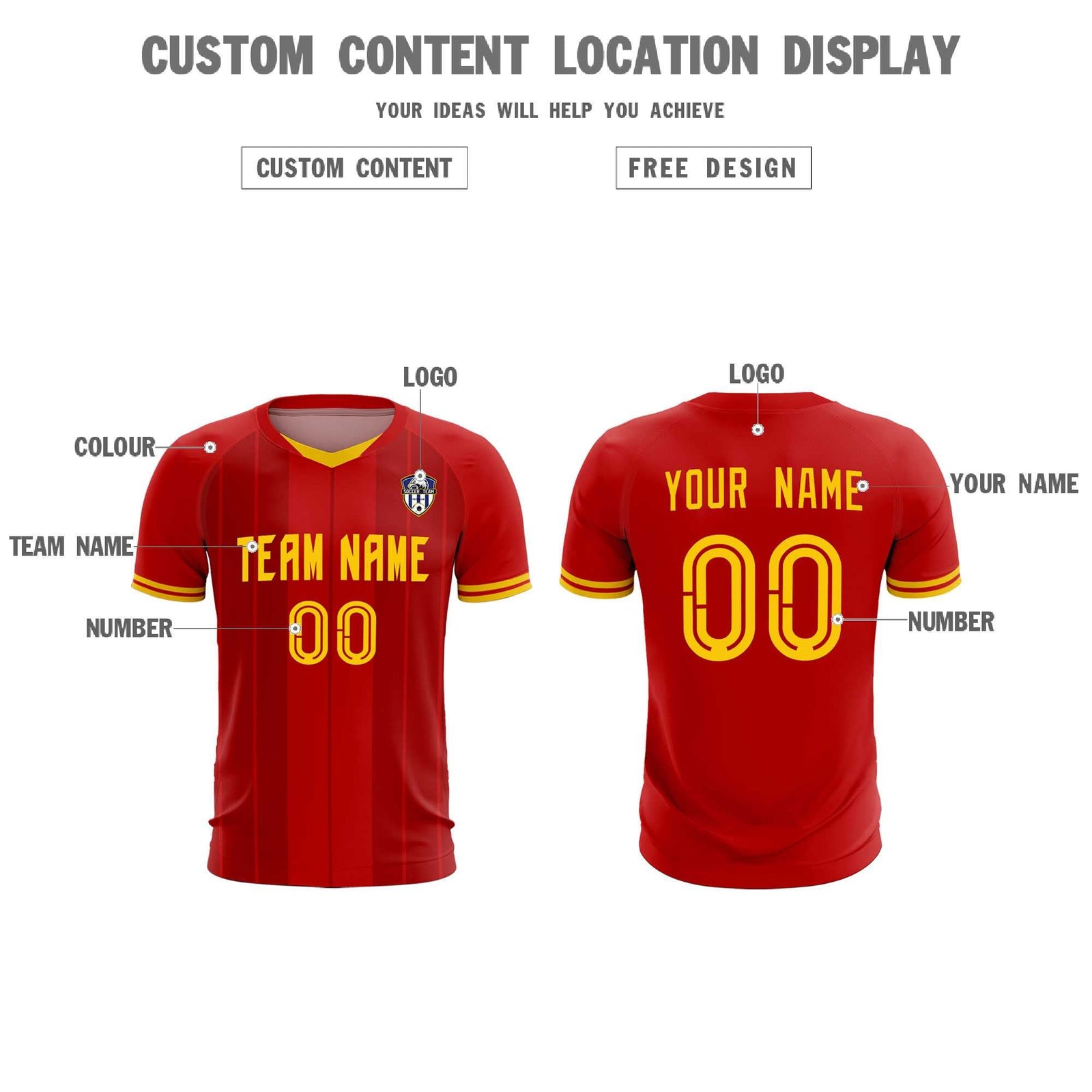 Custom Red Classic Striped Personalized Soccer Tops/Sets Jersey