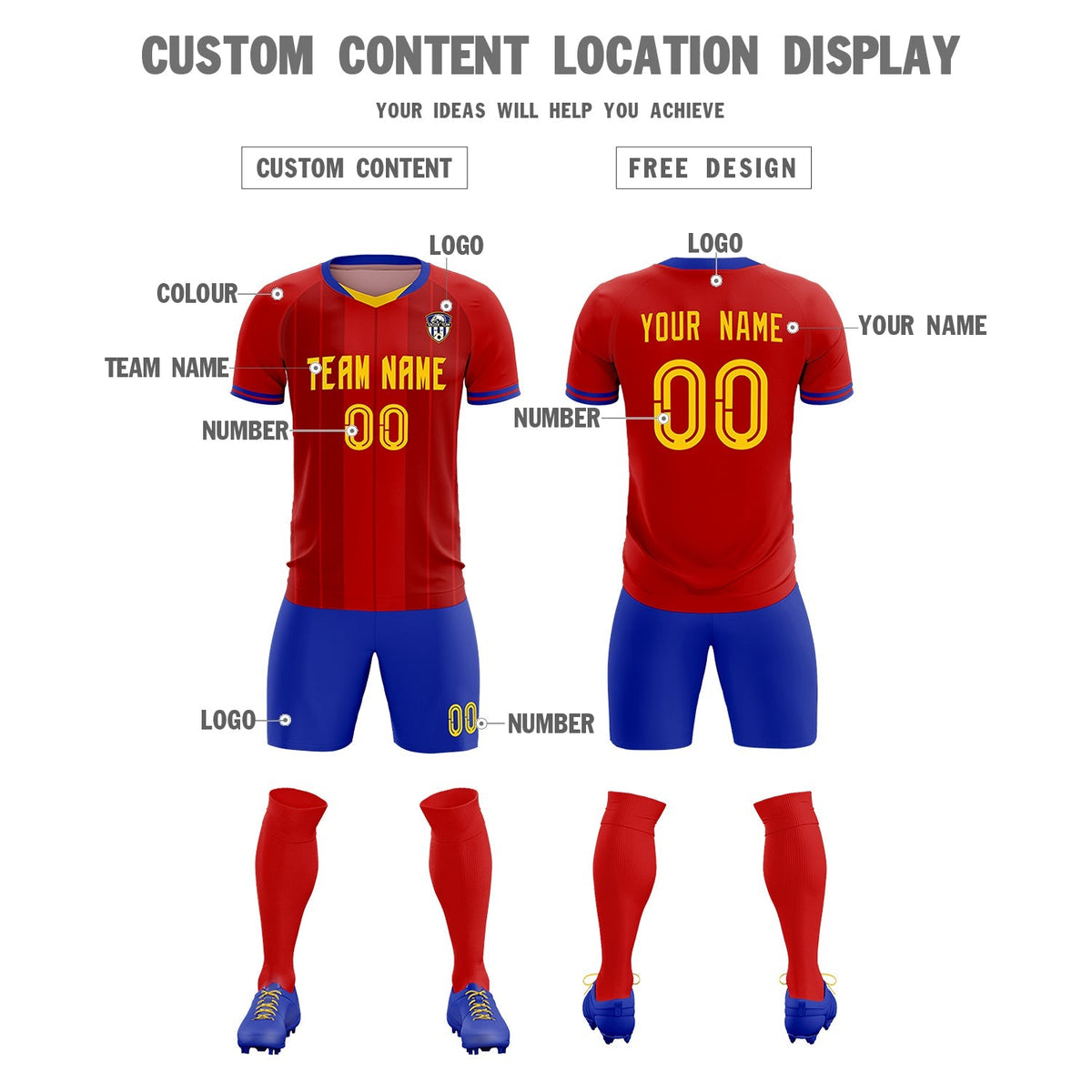 Custom Red Classic Striped Personalized Soccer Tops/Sets Jersey