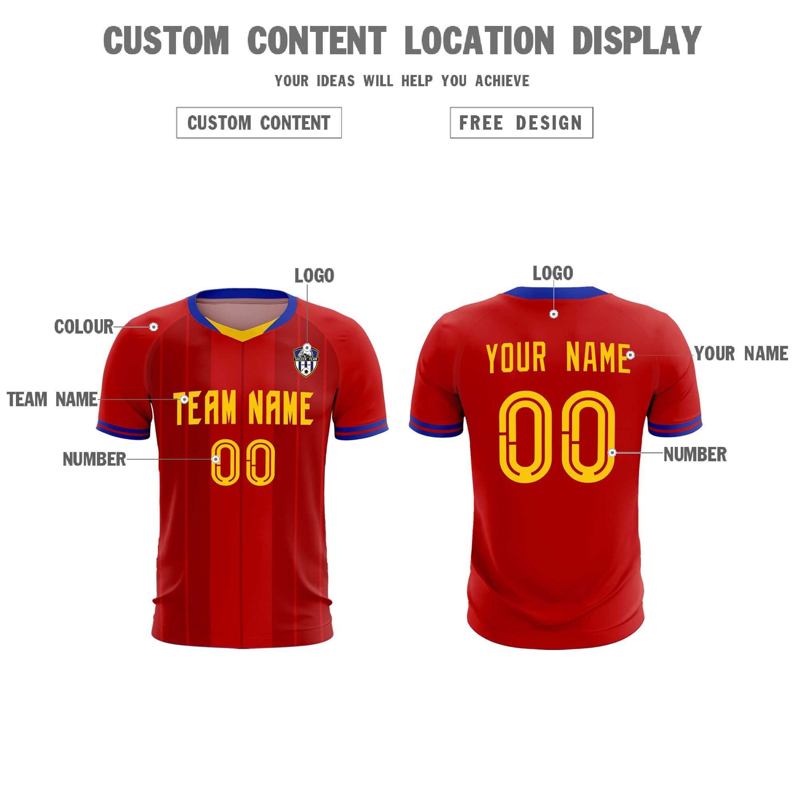 Custom Red Classic Striped Personalized Soccer Tops/Sets Jersey