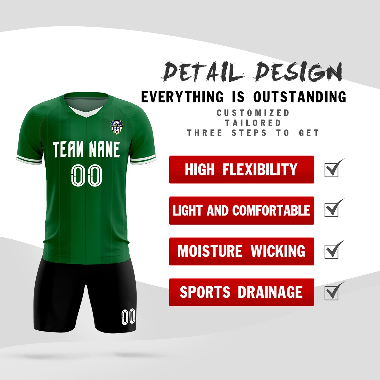 Custom Kelly Green Classic Striped Personalized Soccer Tops/Sets Jersey