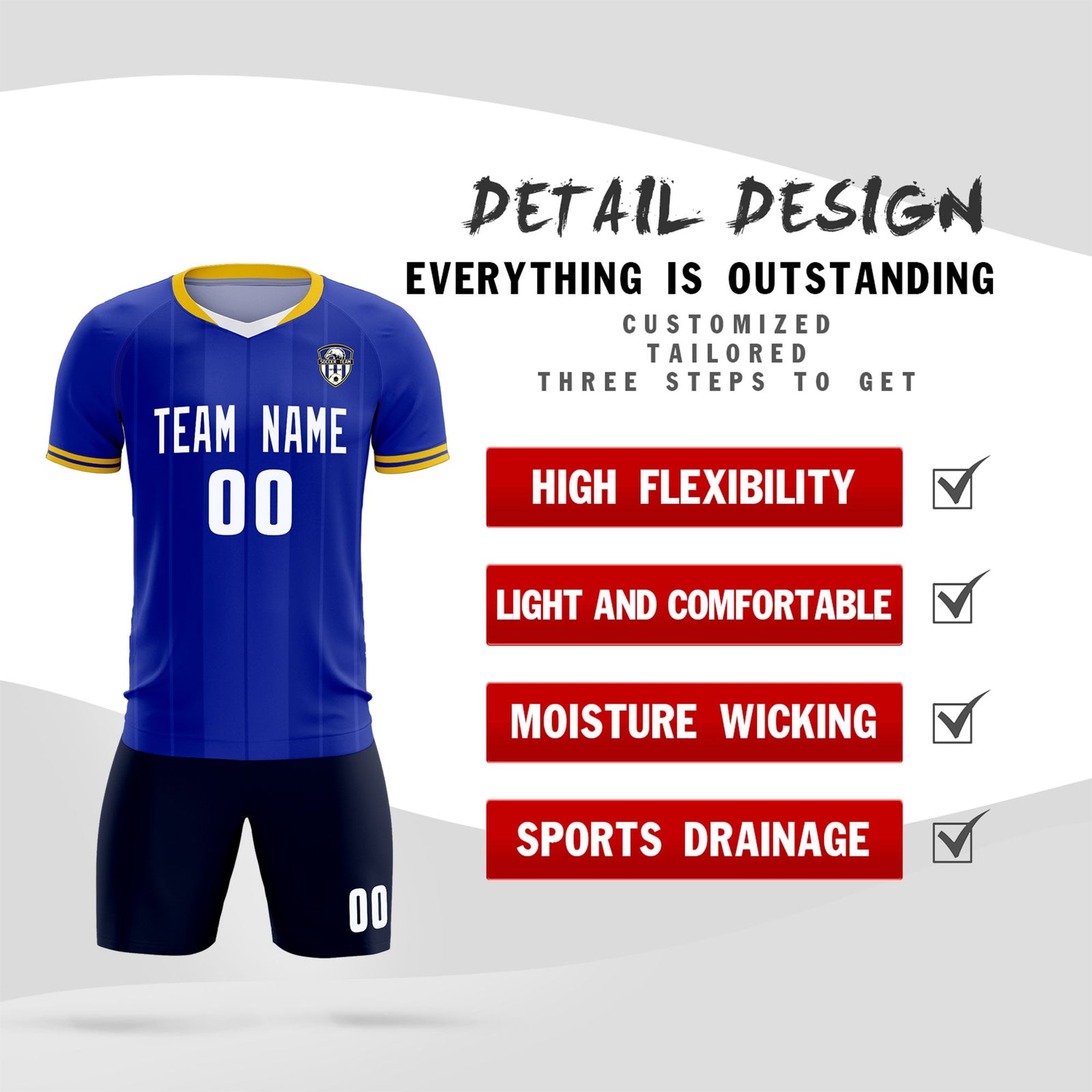 Custom Royal Classic Striped Personalized Soccer Tops/Sets Jersey