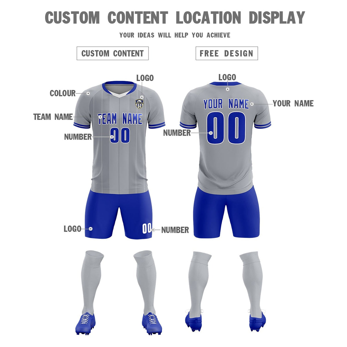 Custom Gray Classic Striped Personalized Soccer Tops/Sets Jersey