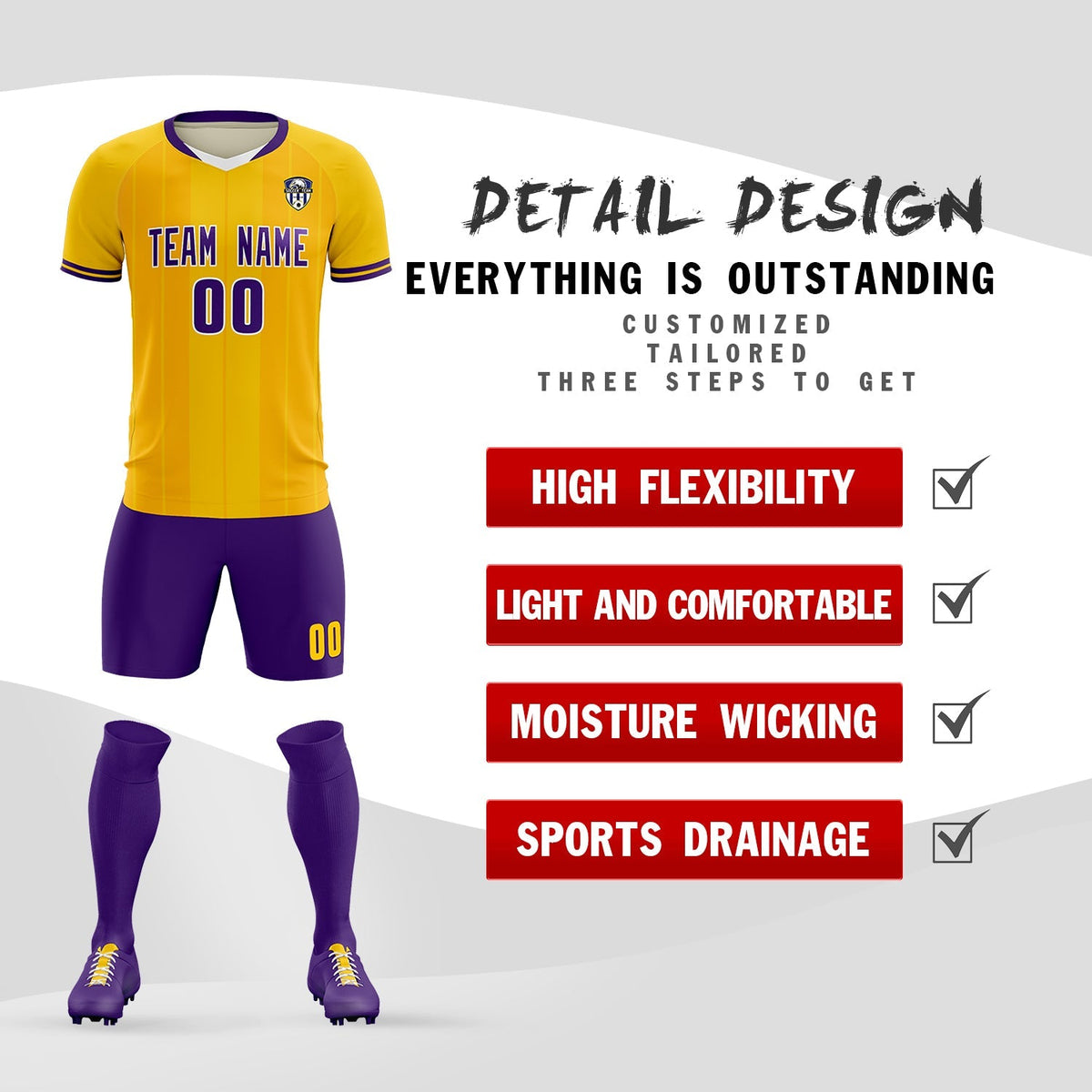 Custom Gold Classic Striped Personalized Soccer Tops/Sets Jersey