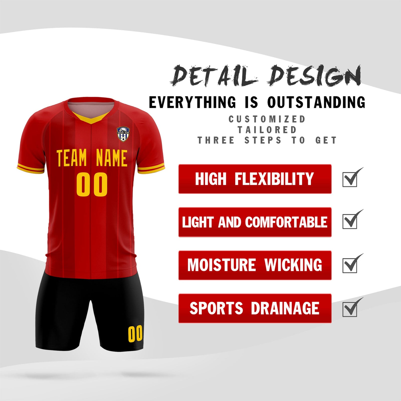 Custom Red Classic Striped Personalized Soccer Tops/Sets Jersey